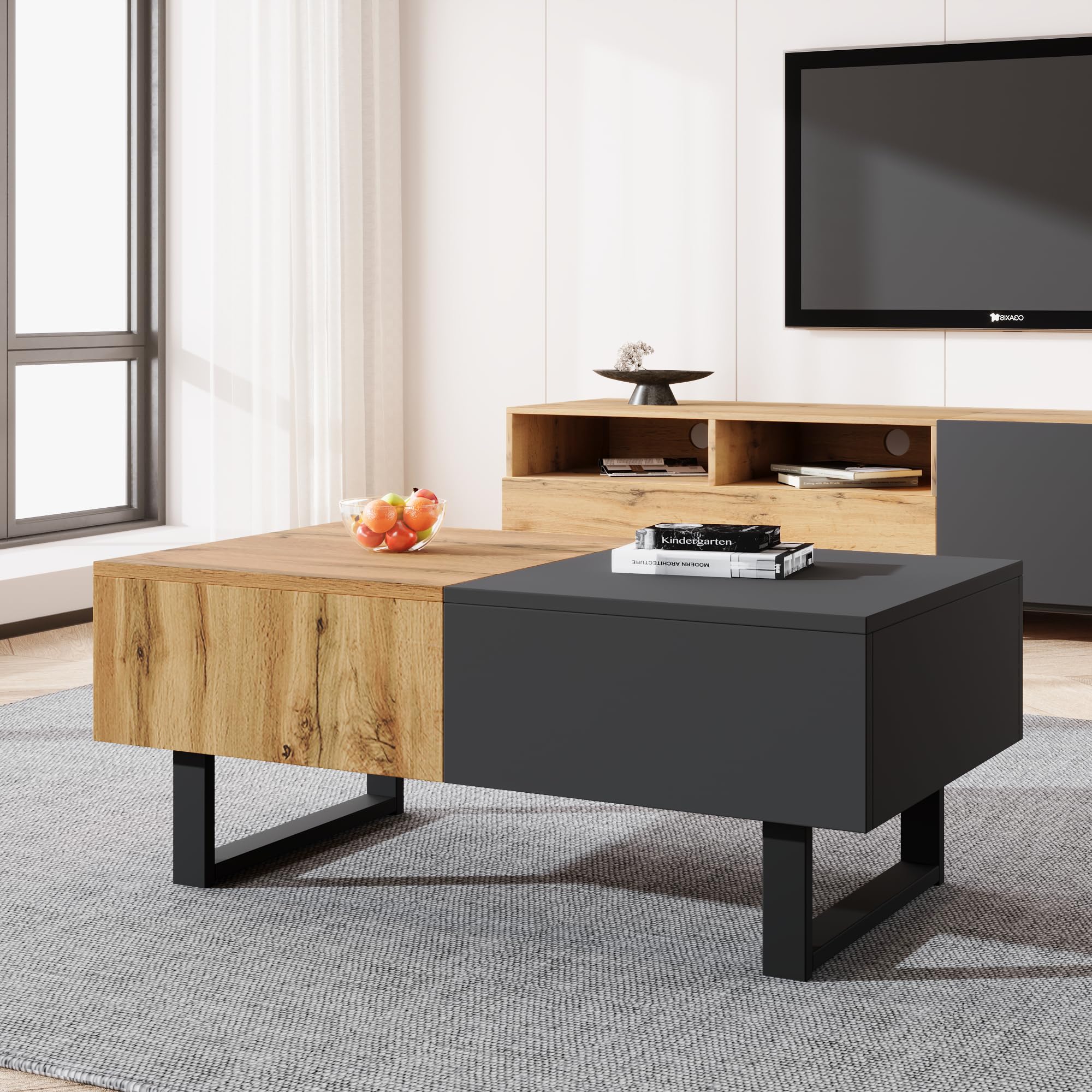 Table basse bois et métal de qualité supérieure BTM avec rangement intégré
