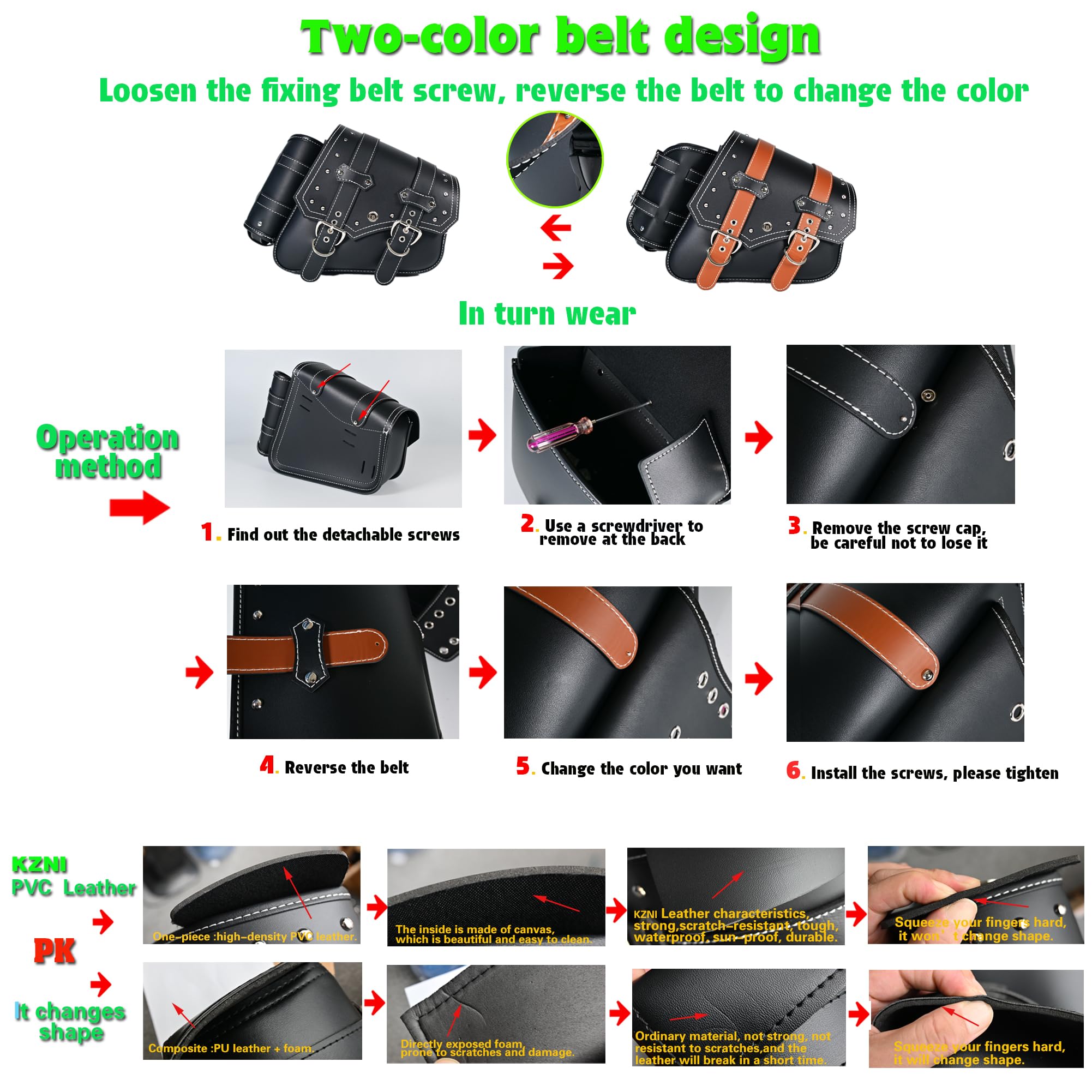 Sacoches de selle de moto | Sacs latéraux en similicuir PVC | Sacs latéraux à bras oscillant imperméables | Sac à outils latéral | Sac à outils de rangement universel pour moto | avec