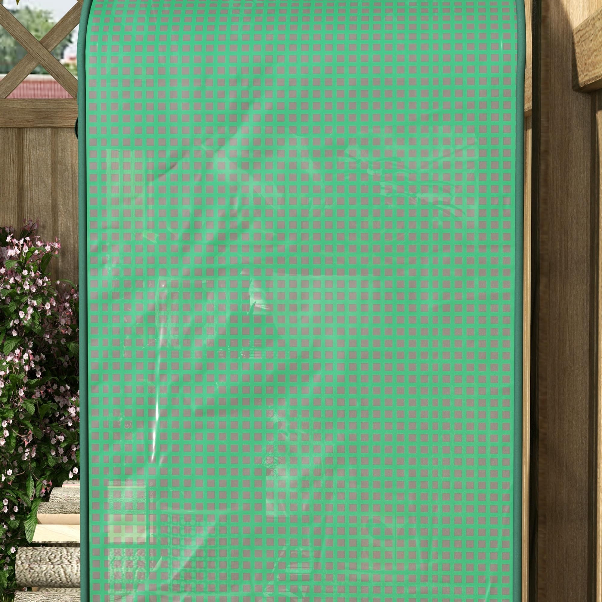 Outsunny Serra per Piante a 4 Ripiani con Porta Avvolgibile, Piccola Serra in Metallo e PE, 69x49x158 cm, Verde scuro