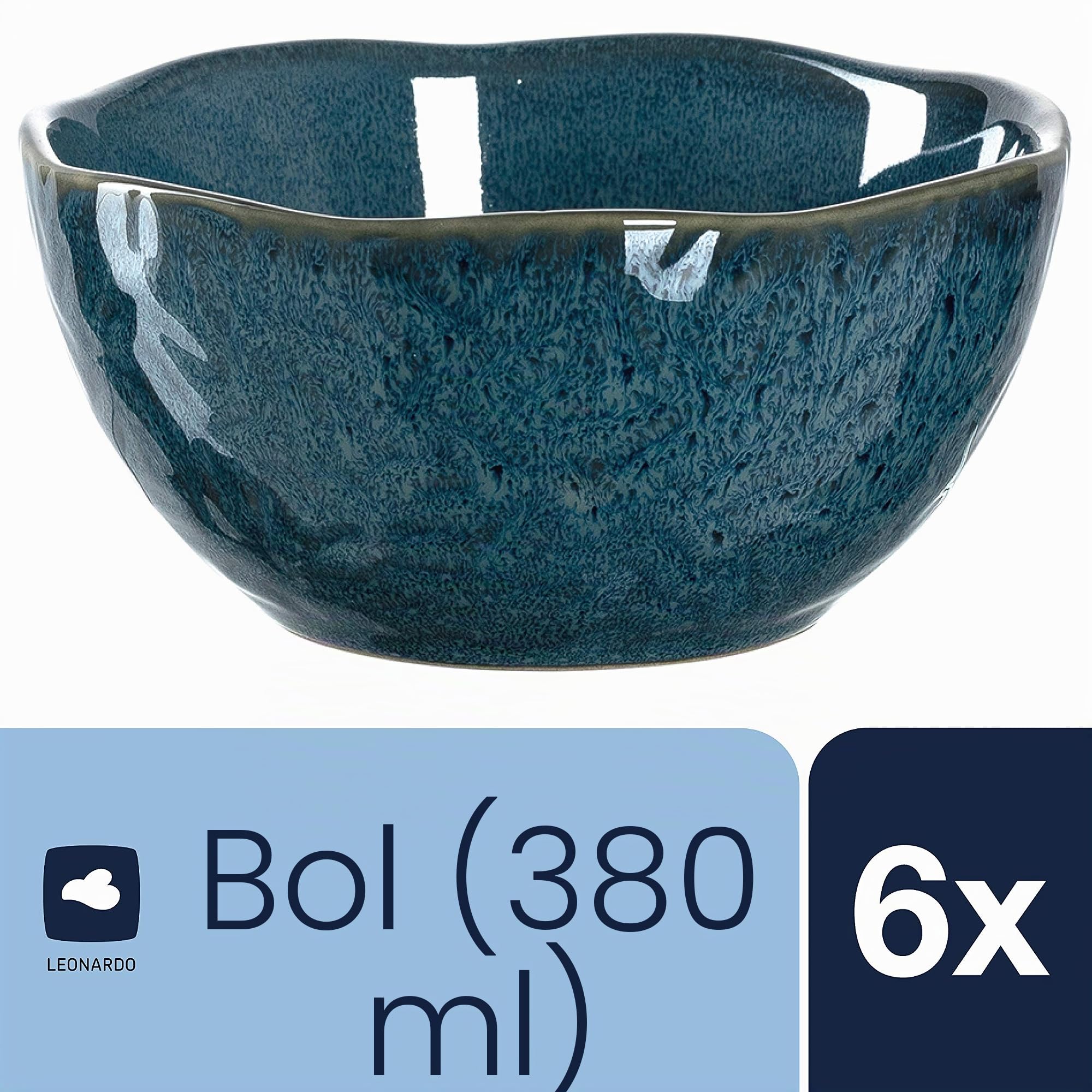 Leonardo Matera 018582 Lot de 6 bols à dessert, à céréales, à collation, en céramique, passent au lave-vaisselle, bleu, Ø 12 cm, 380 ml