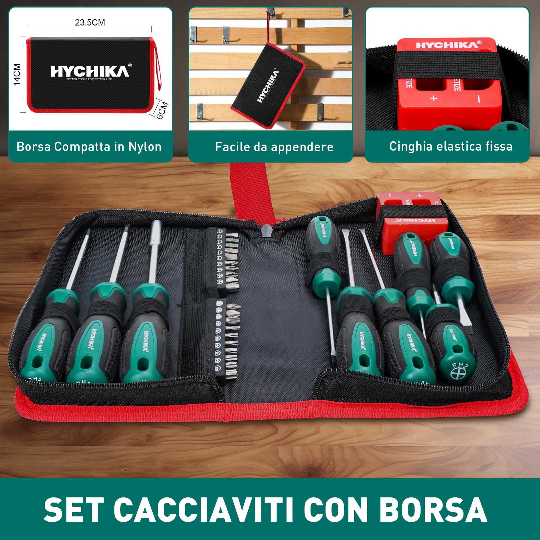 HYCHIKA 30 PZ Set di Cacciaviti Professionali con Cacciaviti a Testa Piatta e Phillips, Resistente Strumento Kit Cacciavite Manuale per DIY, Casa, Ufficio