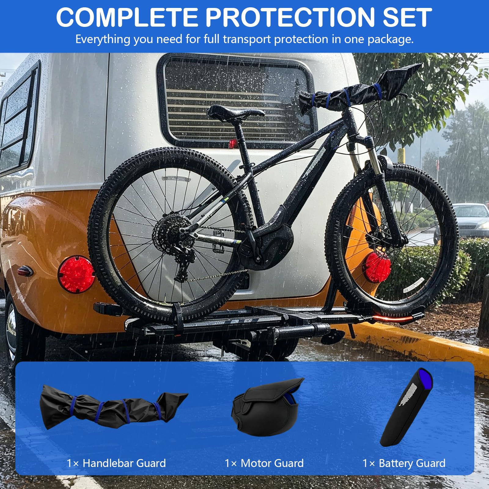 Juego de 3 fundas protectoras para bicicleta eléctrica, para transporte, batería, motor y manillar, impermeable, protege la electrónica de la lluvia, la suciedad y las salpicaduras, ajuste universal