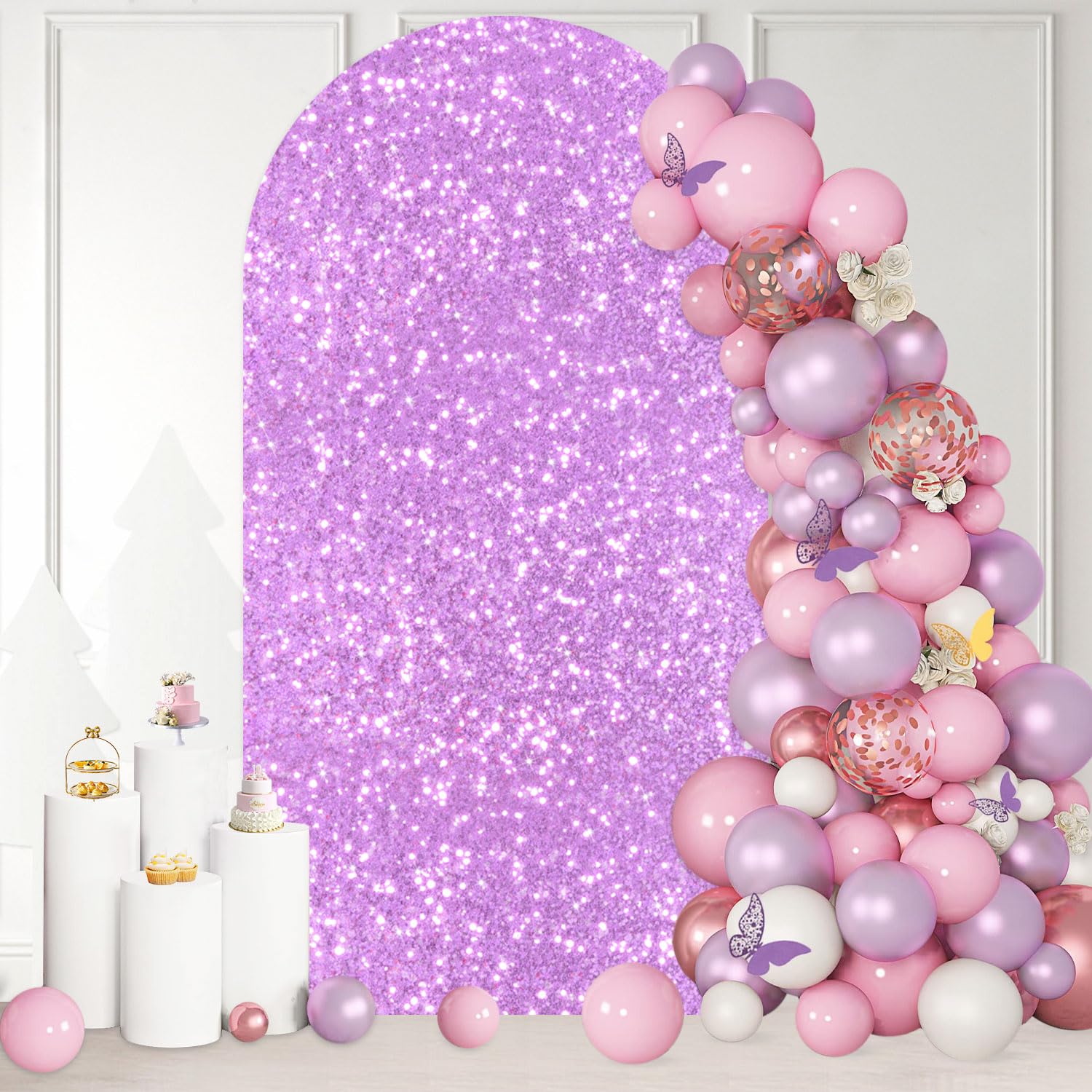 PATYDEST Sparkly Lavender Arch Cover 6FT Sequin Wedding Arch Cover Chiara Backdrop Cover for Metal Arch Stand Lilac Arch Cover Spandex Fitted Arched