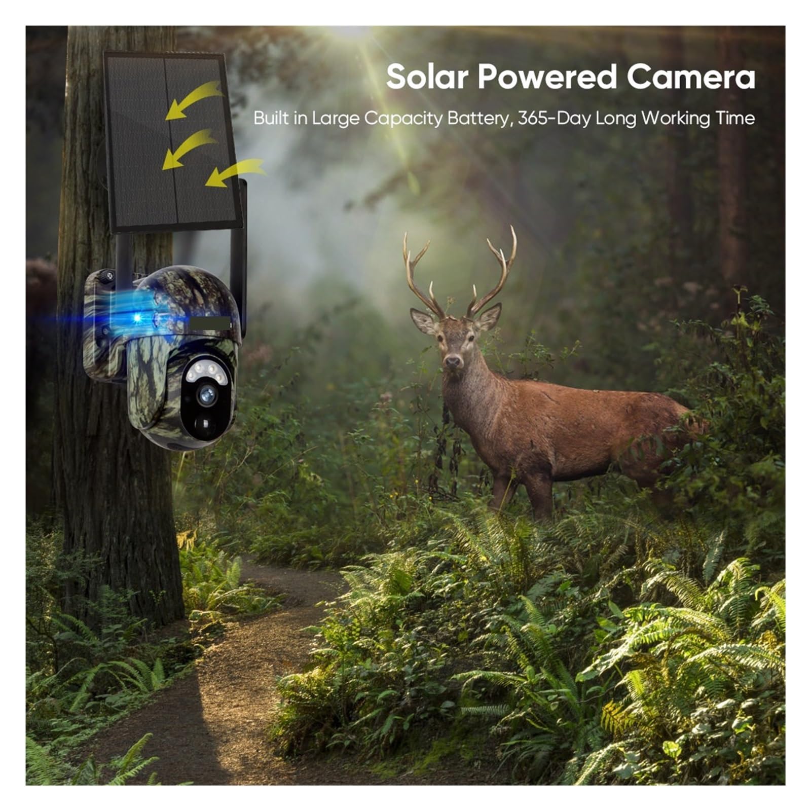 Cámara Vida Silvestre Cámara De Rastreo Solar 4MP 4G LTE PIR Detección Humana/Animal WiFi Visión Nocturna Seguridad Al Aire Libre IP66 Caza Bosque Monitoreo Confiable Preciso(4MP 4G No Card)