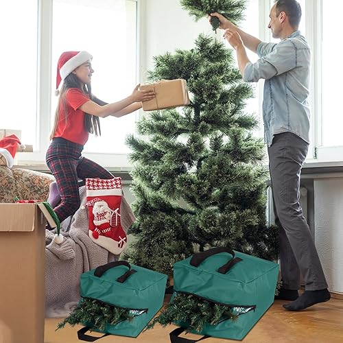 Miniatura 5 de Clysee Juego de 3 bolsas de almacenamiento para árbol de Navidad, bolsas de guirnalda, contenedores de almacenamiento de Navidad para árboles