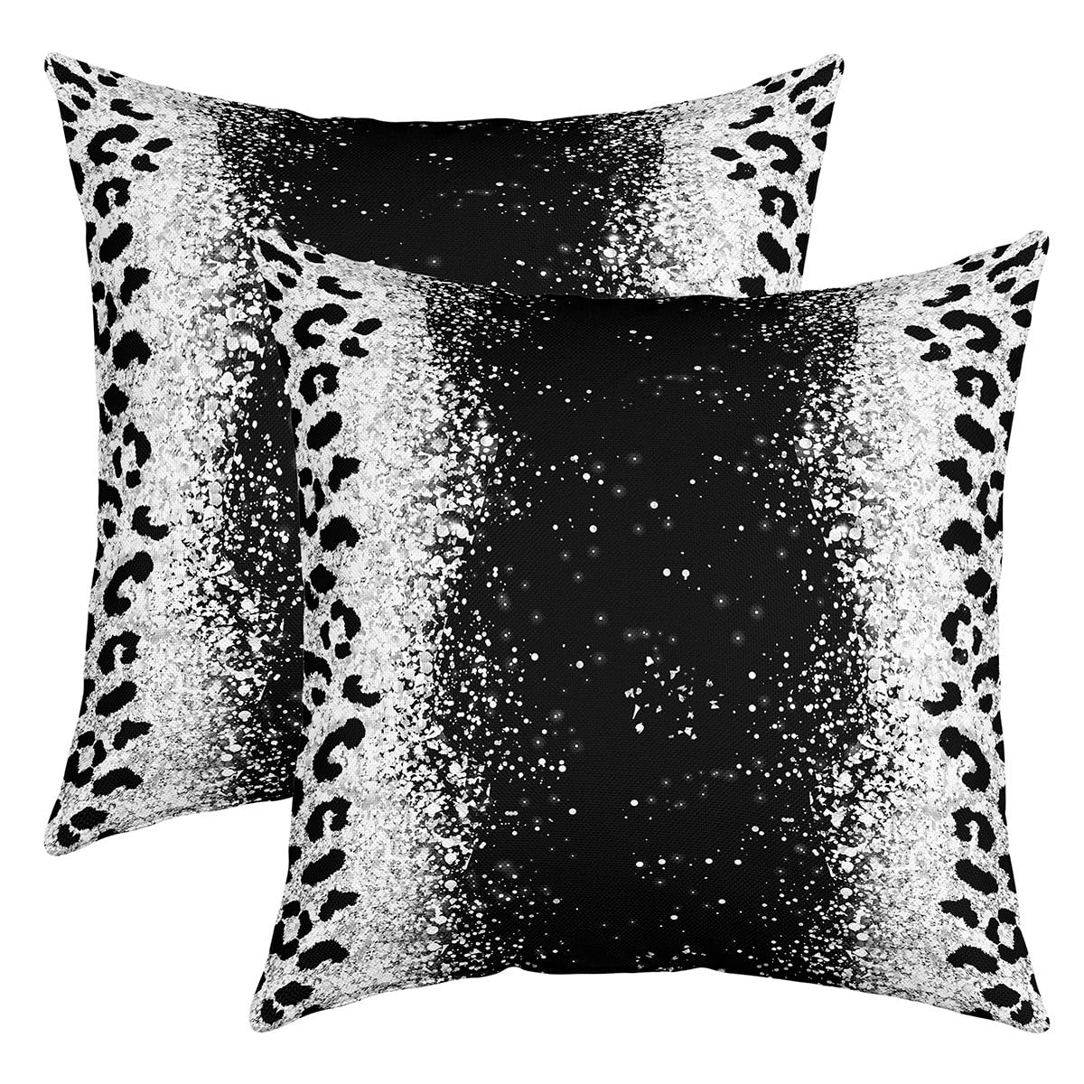 Bedluxy Black, Silver Glitter Silver Leopard Cushion Cover Ombre Silver (Not Glitter) Throw Pillow Covers 18X18 Inch Set Of 2 Black Silver Shiny Glitter Pillowcase For Sofa Bed Bling Shiny Outdoor Pillows Covers