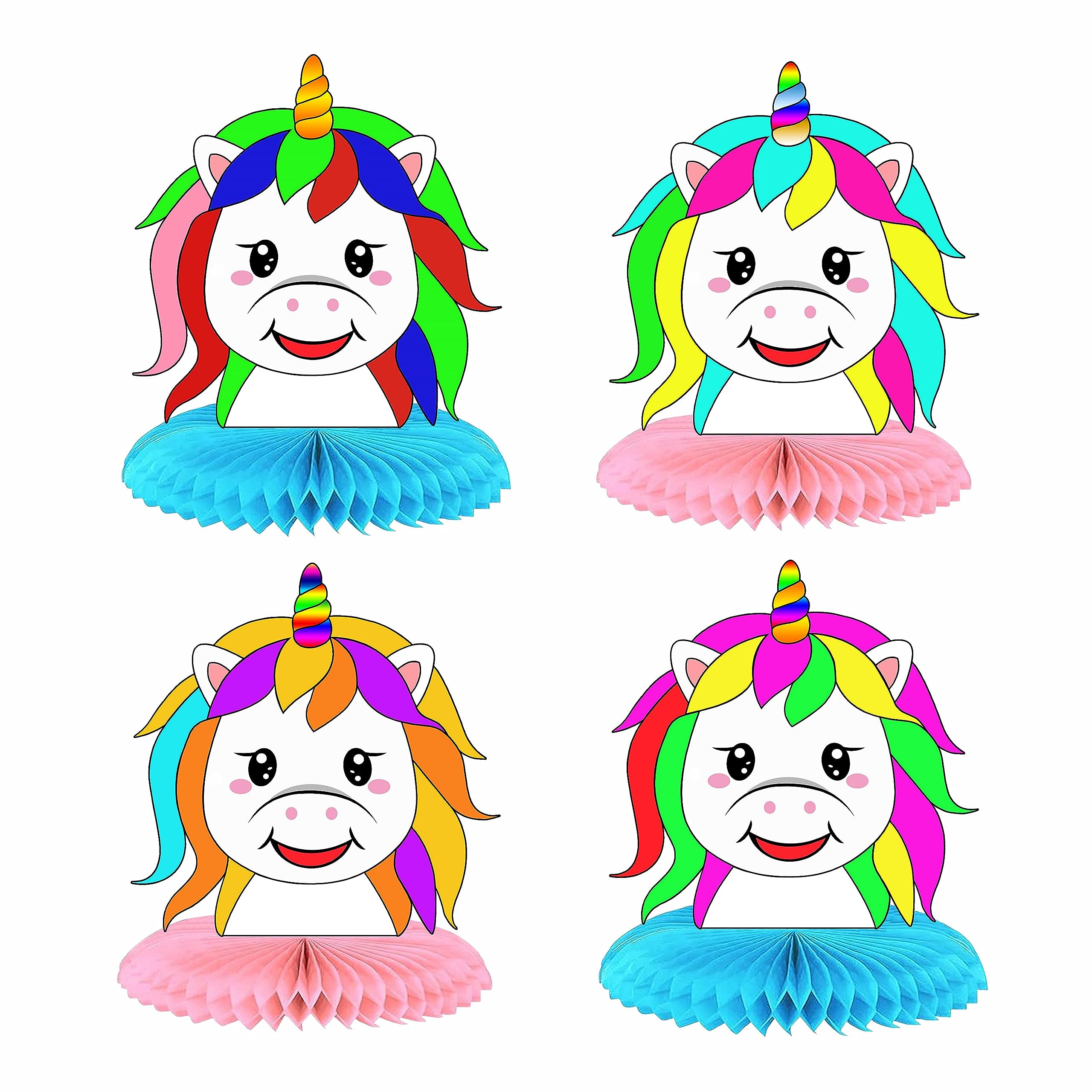 Photo 1 of 4Pcs Rainbow Unicorn Honeycomb Centerpieces,Unicorn Table Decorations,Baby