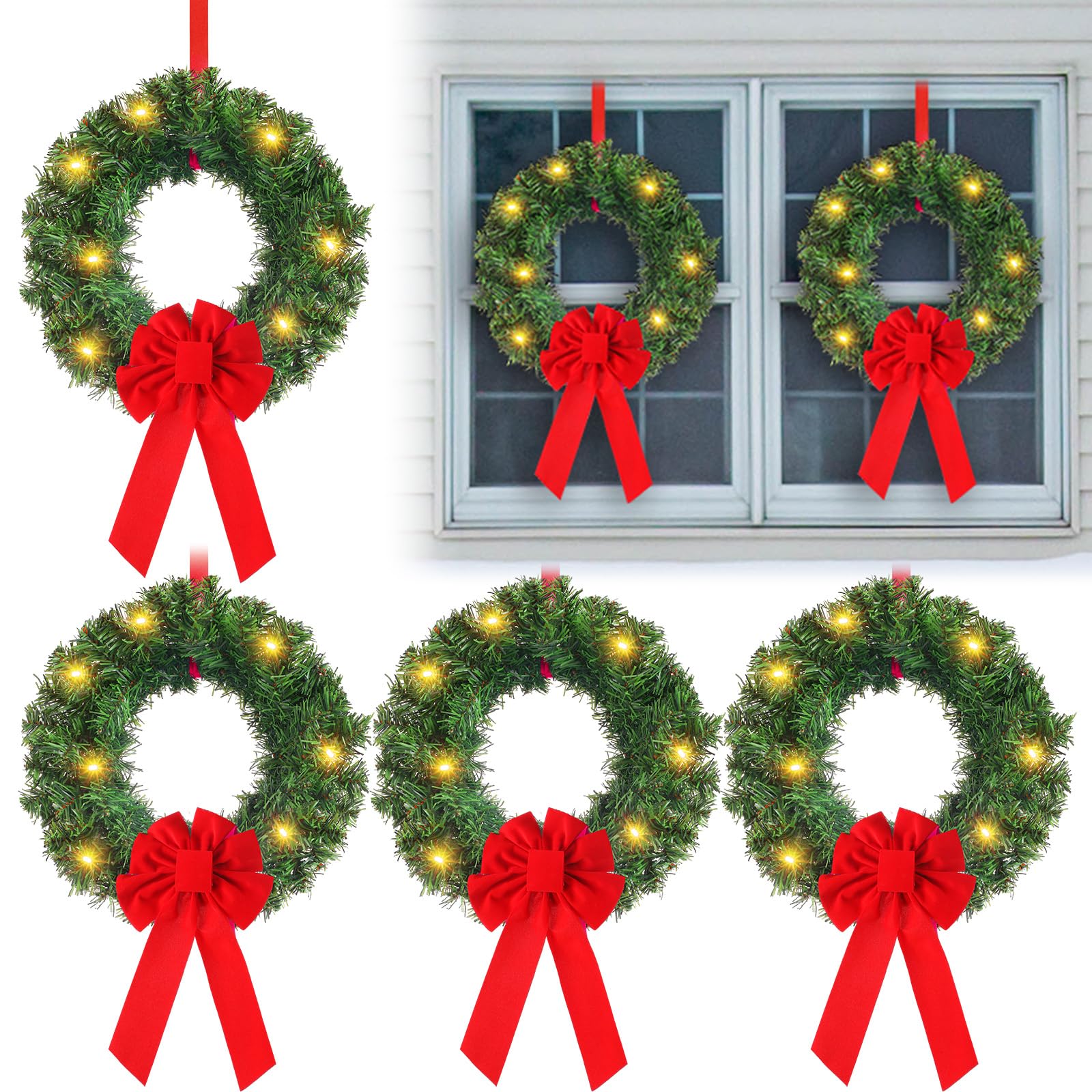 Amazon.com: Daifunli 6 Pcs Pre Lit Christmas Wreath with Lights