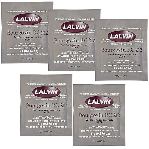 Lalvin Levadura de vino Bourgovin RC 212, 0.18 oz - Paquete de 5