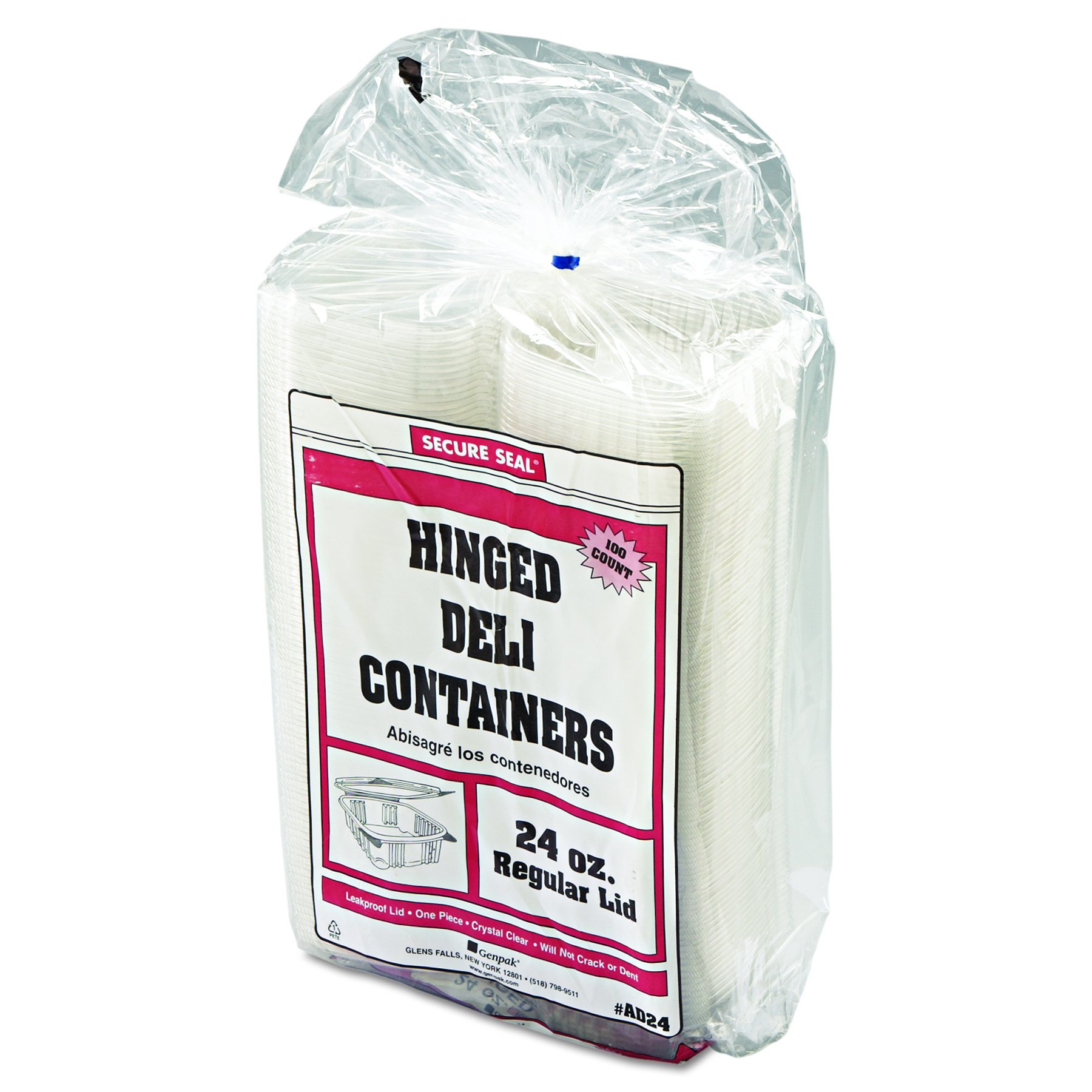 Genpak AD24 Clear Hinged Deli Container, 24oz, 7 1/4 x 6 2/5 x 2 1/4, 100 per Bag (Case of 2 Bags)