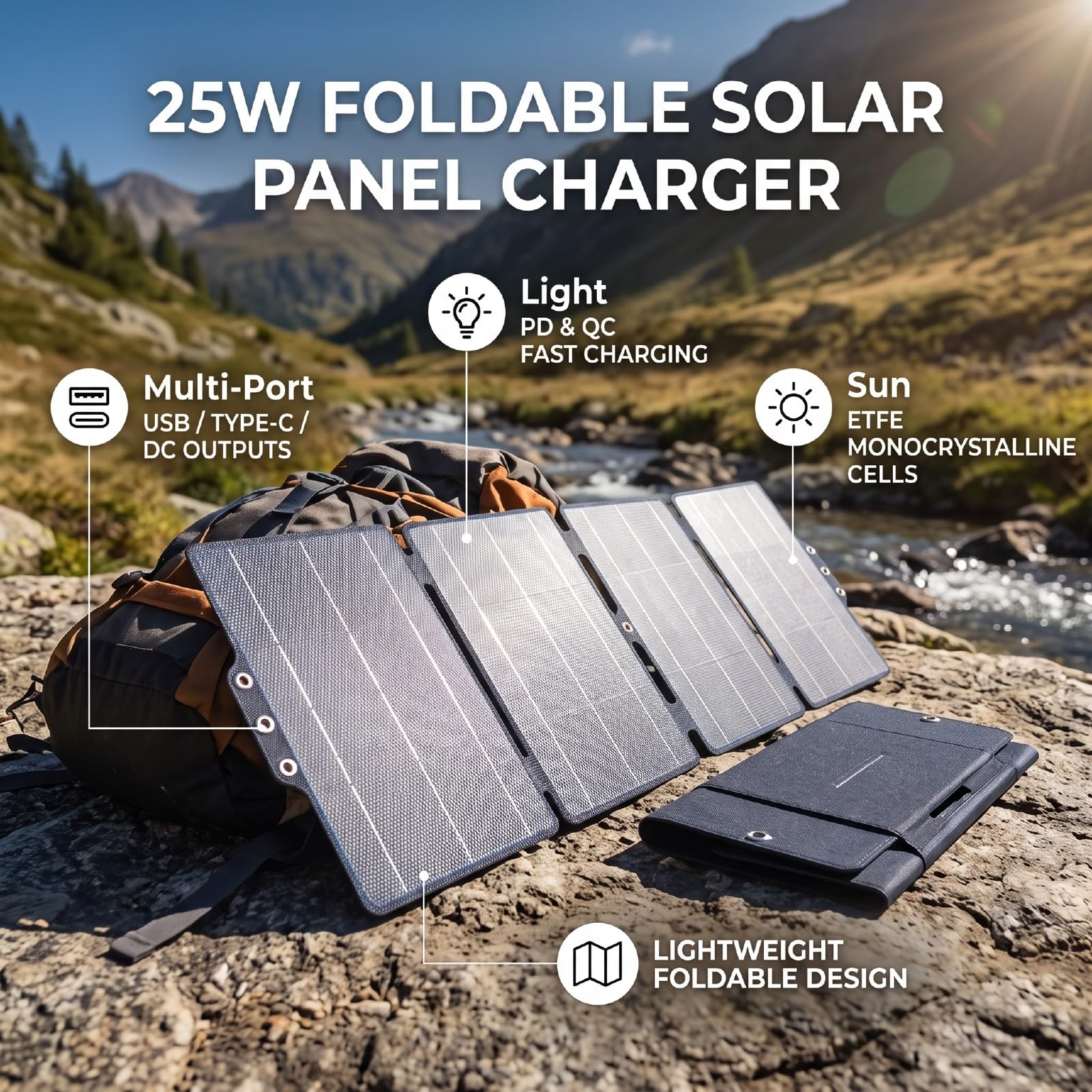 ViaGasaFamido Panel Słoneczny ładowarka 25W Składana Przenośna USB Typ C
