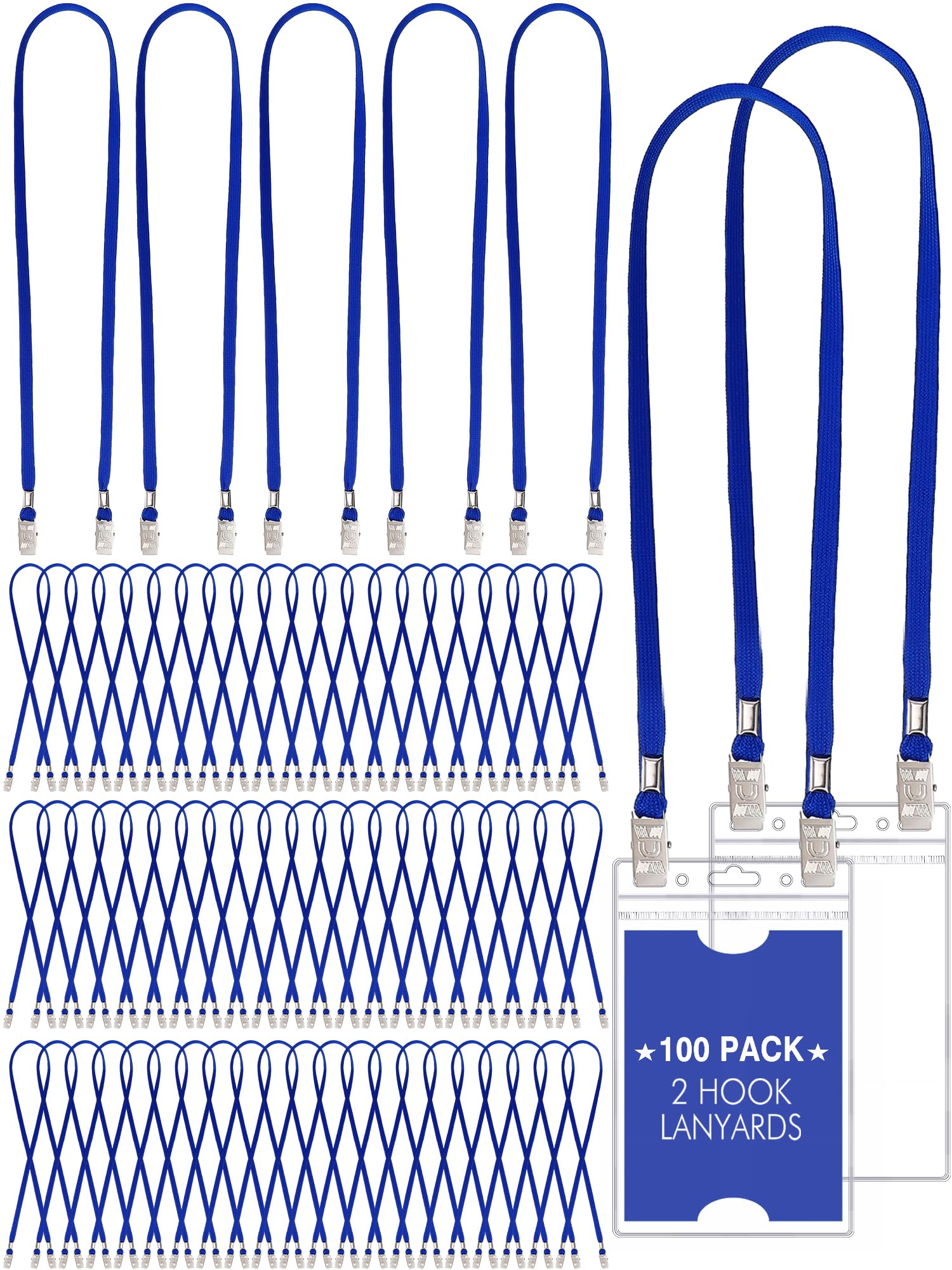 Patelai 100 Pack Twist Free Double Clip Lanyards Bulk 2 Hook Adjustable Neck Strap for ID Badge Face Mask Badge Holder for Back to School Office Conference Business Church Essential (Blue) — image 1