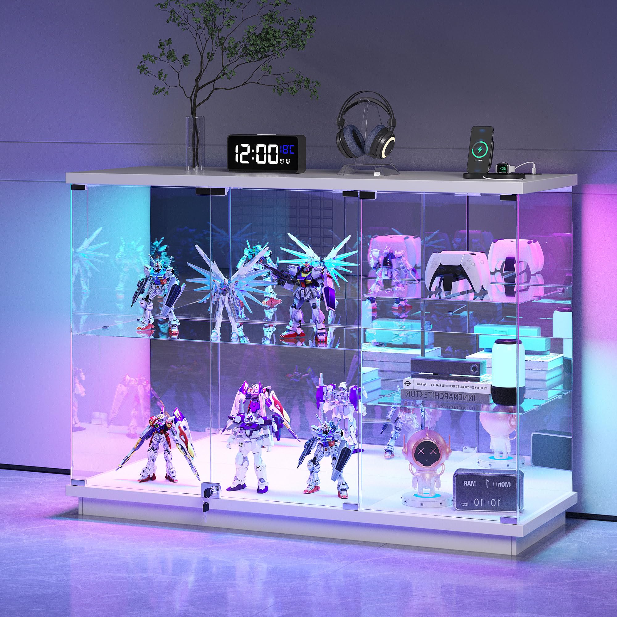 RGB Glass Display Cabinet with Lock for Living Room,Kitchen,Study,White — image 1