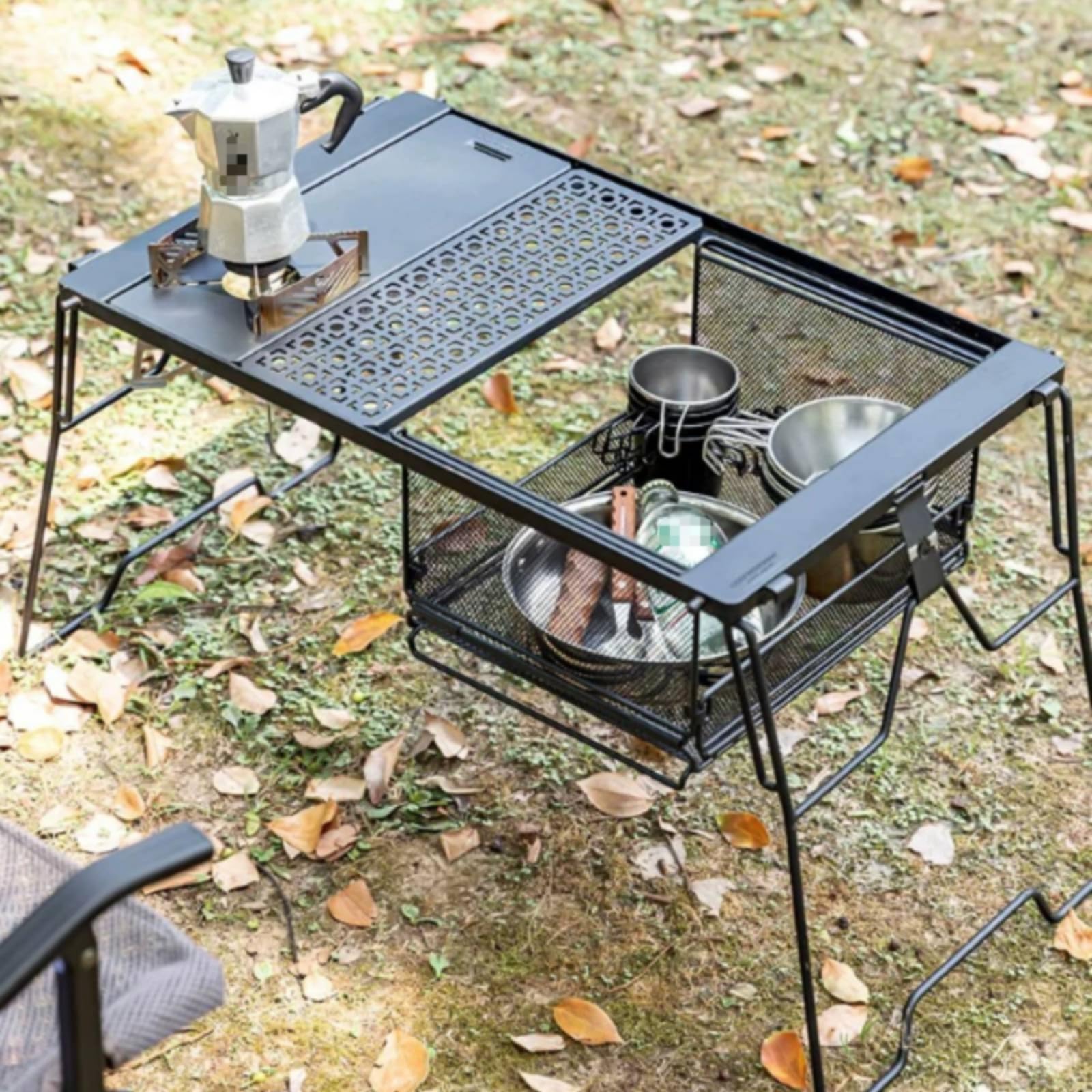 Boîte de Rangement Pliante Camping Panier Pliable Organisateur Pliable Conteneur Pliable en Fer Stable et Pliable à Plat pour Économiser l'Espace, Boîte De Rangement En Maille À Demi-porte