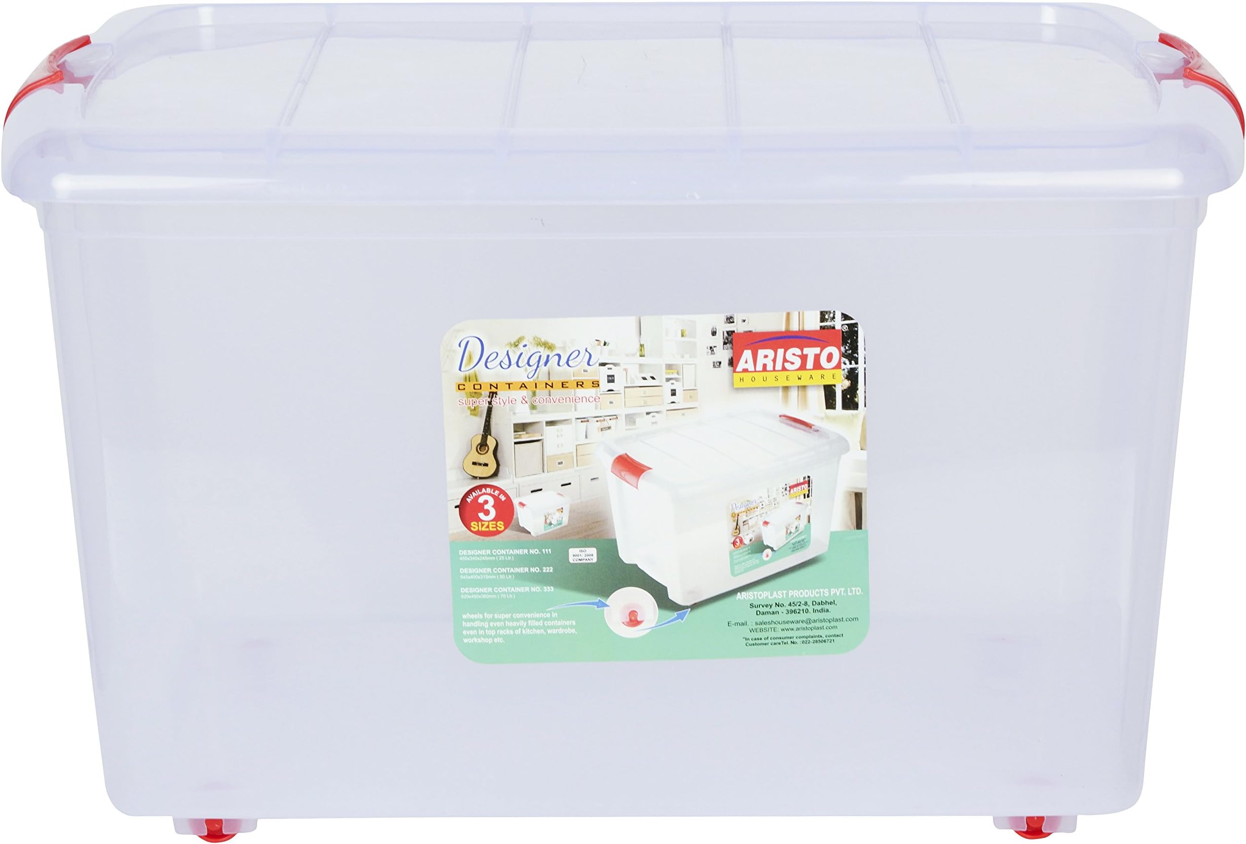 Multipurpose Plastic Storage Container Box with Wheels 45 LTR (Clear, Transparent) Rectangular
