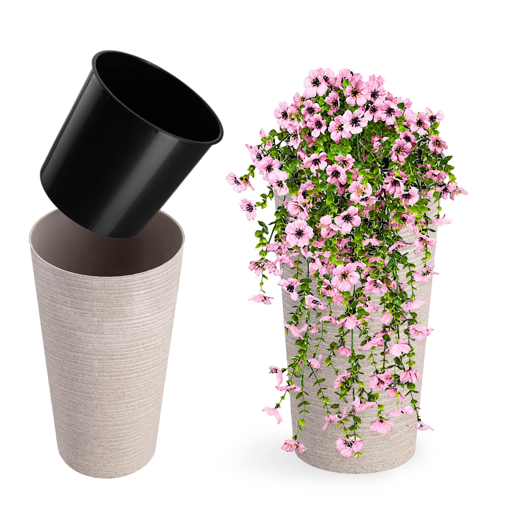 KADAX Pot de fleurs à base de copeaux de bois, élégant pot avec insert amovible, cache-pot pour le bureau, pot pour le jardin, diamètre 30 cm, crème