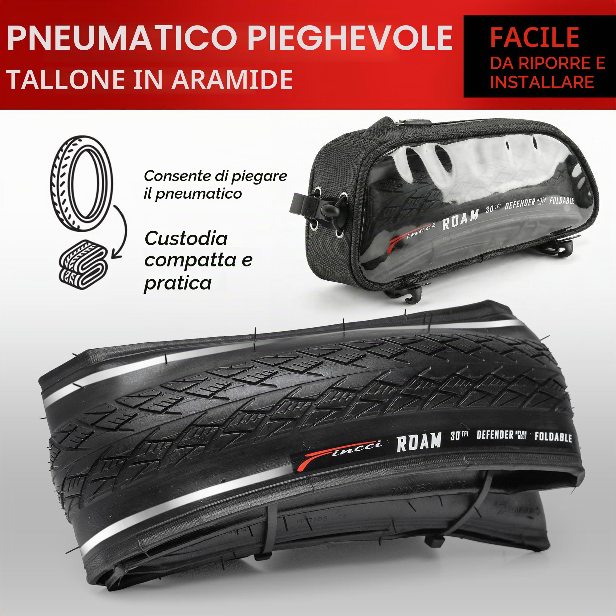 Fincci Copertone Bici 700x35c 37-622 Pieghevole con Protezione Riflettente | Copertone 37-622 con Carcassa 30TPI e Protezione Anti-Foratura Lv3 per Pneumatici Bici 28 700 x 35c a 50-80 PSI - Set da 2