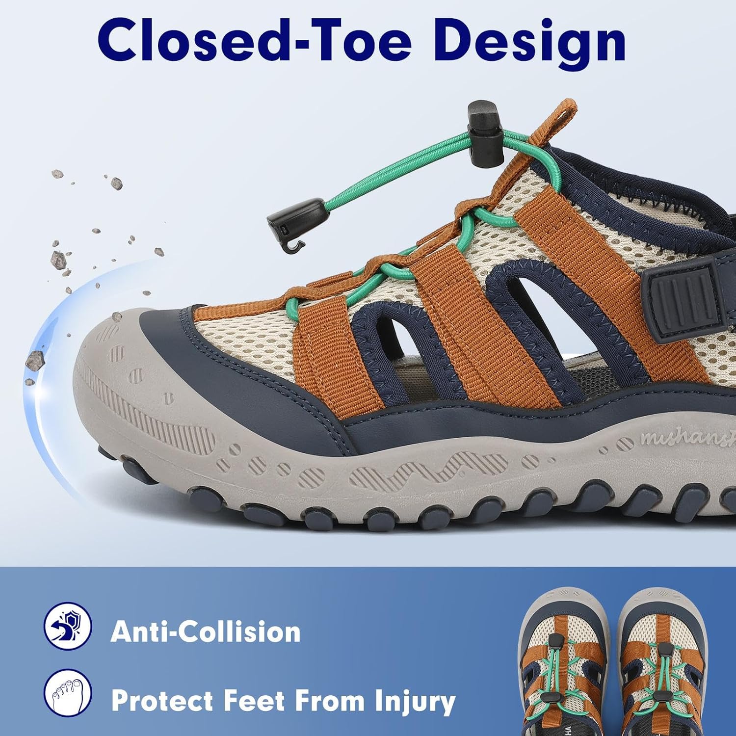 Mishansha Boys Outdoor Sport Sandals Closed Toe Adjustable Hiking Sandals Non-Slip Quick-Dry Water Sandal for Toddler Little Kid Big Kid
