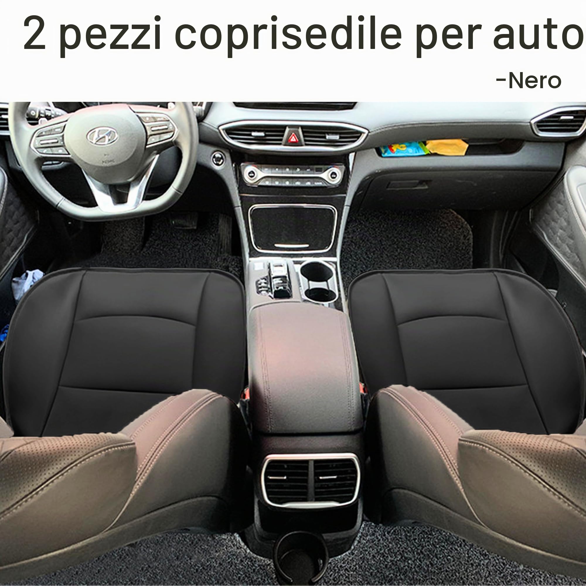 SUQ 2PCS Copertura Sedile Anteriore, Premium PU Copertura Sedile Dell'Automobile, Impermeabile Cuscino Sedile Dell'Automobile, Protezione Cuscino Sedile per Maggior Parte Veicolo, Nero