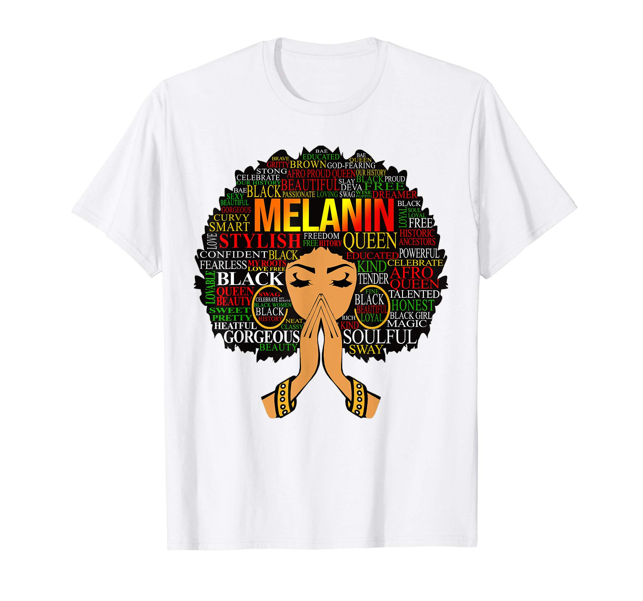 Melanin Words Art T-Shirt Afro Natural Hair Black Queen Gift