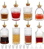 SuproBarware GLass Bitters Bottle 8pcs Set for Cocktail with Zinc Alloy Dasher Top for Cocktail and Display (8pcs)