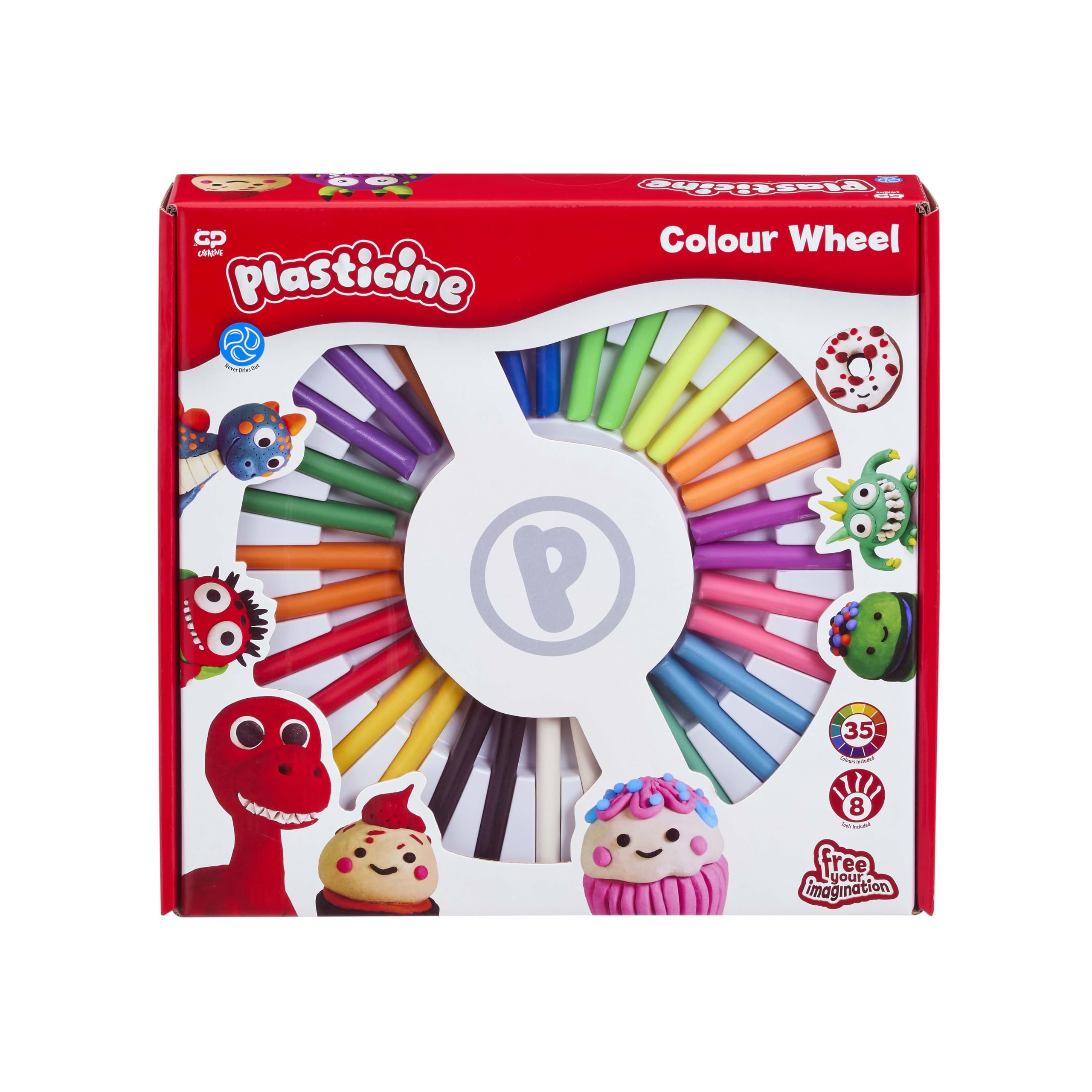 The Original Plasticine, Colour Wheel Set – 32 Sticks in 24 Bright Colours with Tools, Play Mat & Instructions – Reusable Mess-Free Modelling Clay for Creative Play, Arts & Crafts