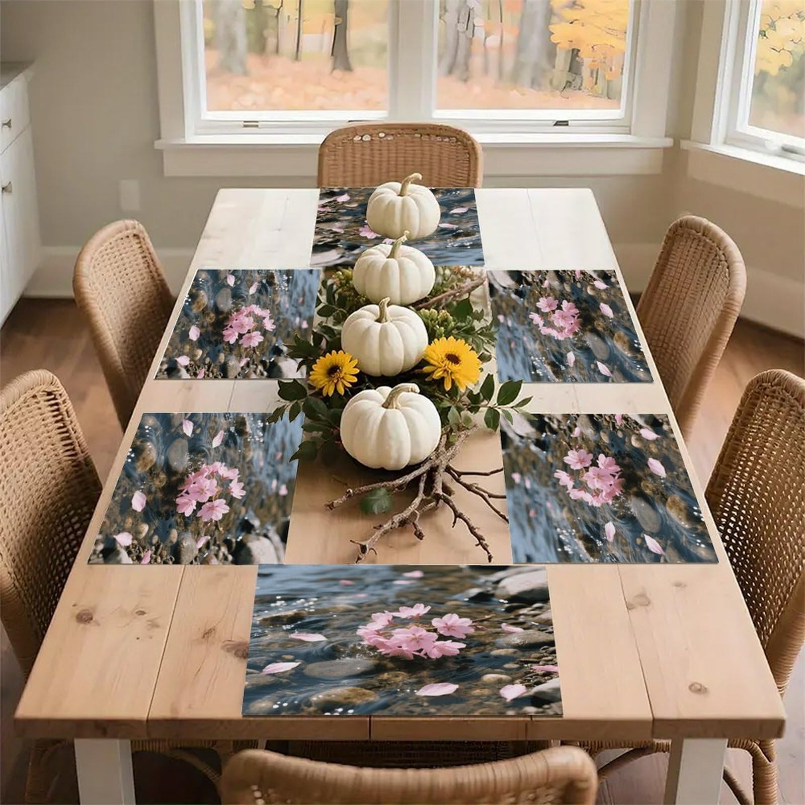 Peach Blossom in Water Placemats Heat Resistant Non-Slip Place Mats Washable Wipeable Table Mat Kitchen Dining Table Decoration Placemats Indoor Outdoor Place Mats 17.7’’×11.8’’