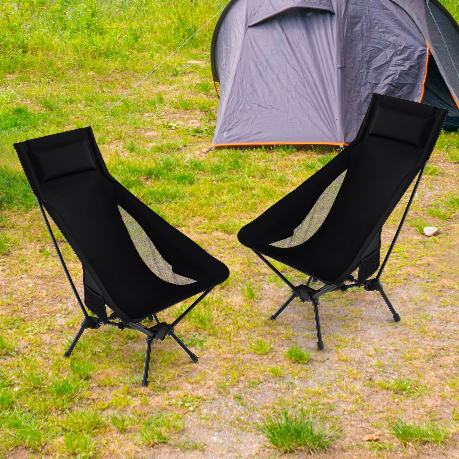 COSTWAY Silla Camping Plegable, Respaldo Alto con Almohada, Ultra Ligera con Bolsa de Transporte, Silla Playa Plegable Ligera, Camping, Campismo, Picnics, Pesca, 60 x 83 x 99 cm, Carga 150kg