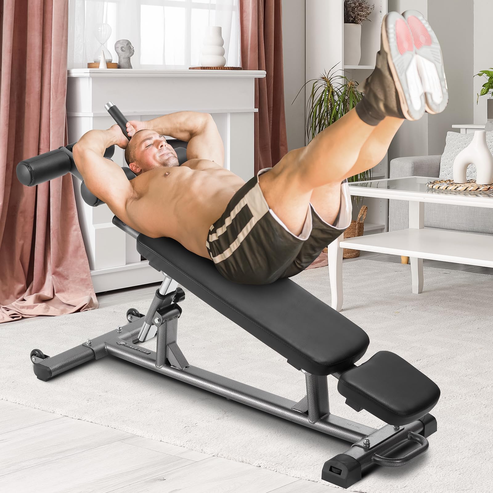 VEVOR Panca per addominali Decline con manico reverse crunch e regolazione dell'altezza regolabile, in acciaio resistente, capacità di 500/600/453,6 kg, per allenamenti in palestra a casa, allenamento