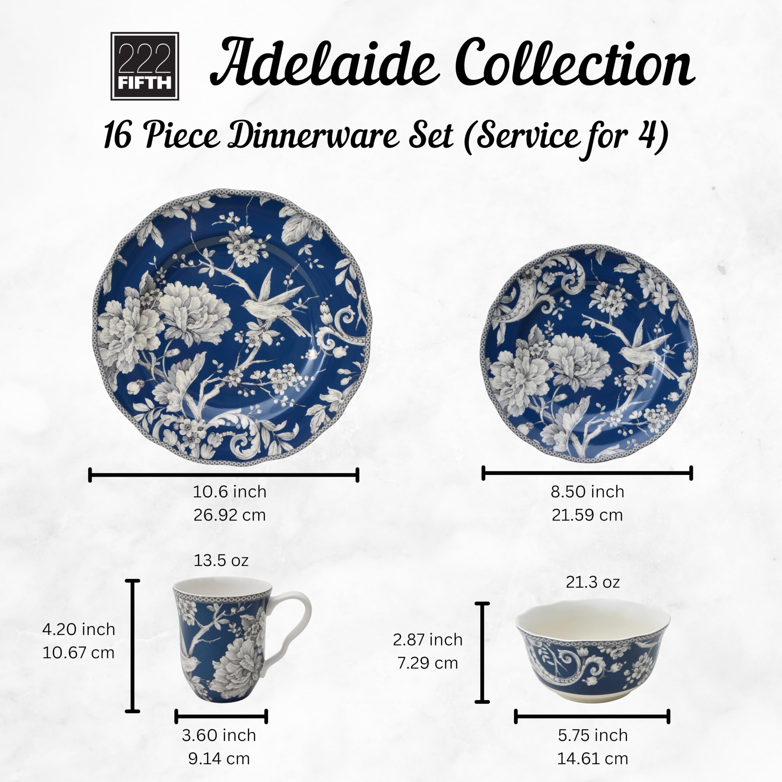 Amazon.co.jp: 222 Fifth Adelaide ダークブルー磁器食器16点セット