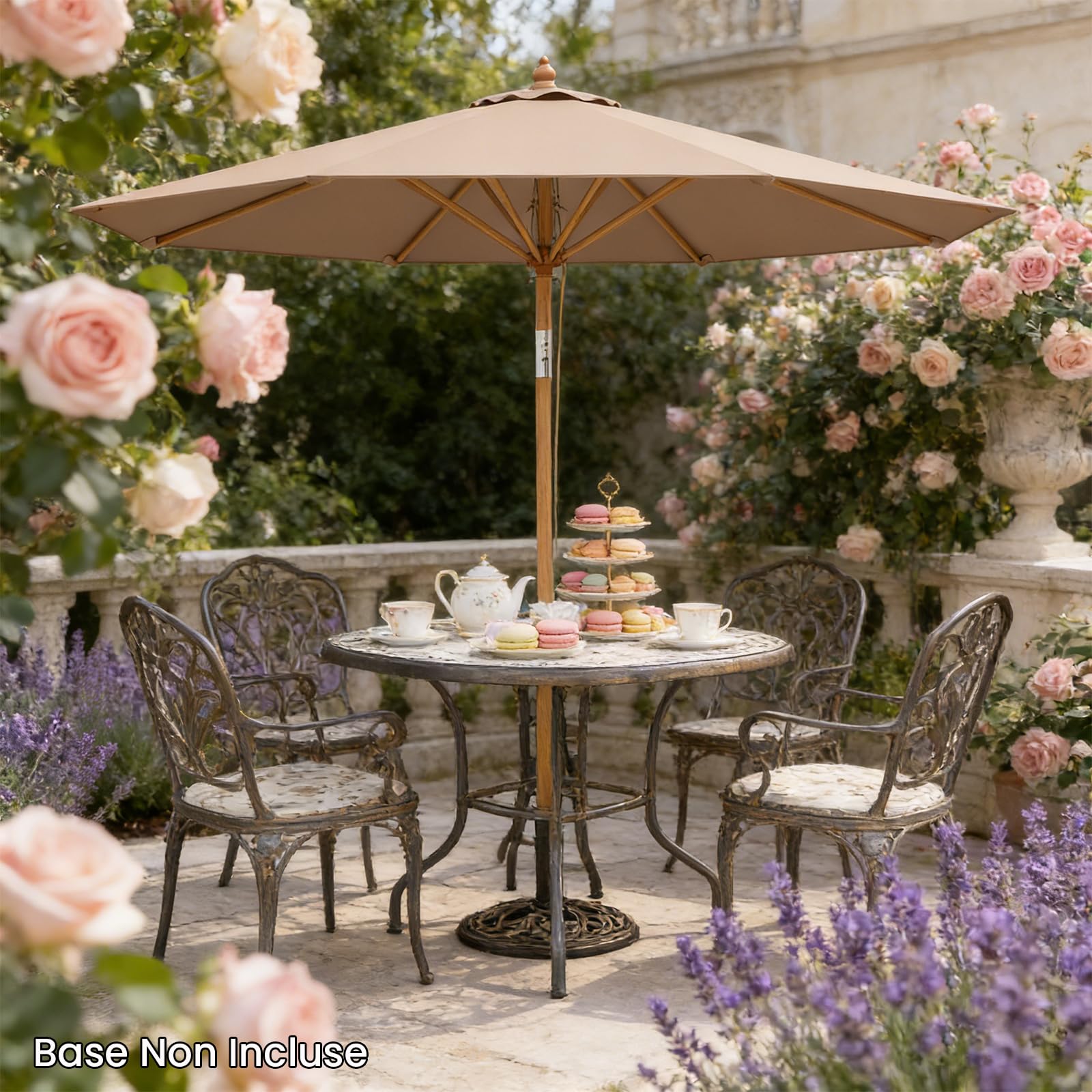 RELAX4LIFE Parasol Inclinable 270CM en Bambou, Parasol de Jardin Extérieur, 8 Baleines, Inclinaison 30°, Dessus Ventilée, Levage à Corde, 3 Positions, pour Jardin Terrasse Plage (Kaki)