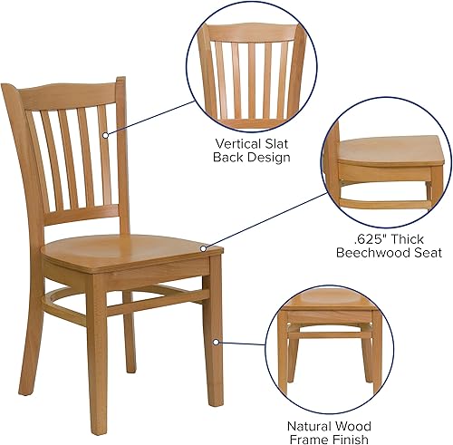 Miniatura 50 de EMMA + OLIVER Silla de madera de caoba con respaldo de listones verticales, asiento negro del vinilo Asiento de vinilo negro/marco de madera de