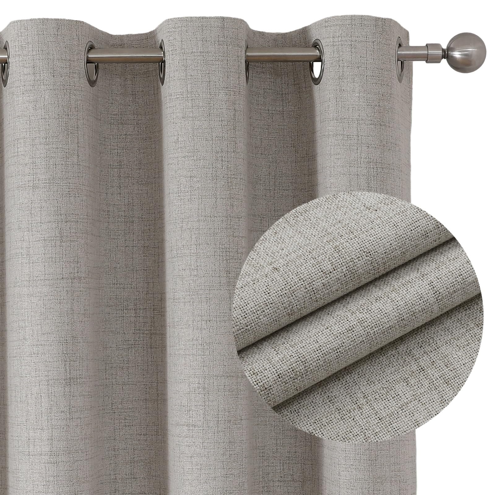 Joydeco 100% Tende Oscuranti per Interni 2 Pezzi, Lino Tende Termiche con Occhielli per Soggiorno Moderne, Cameretta Bambini, Camera da Letto Blackout Curtains(Bianco, 2xL140xA220)