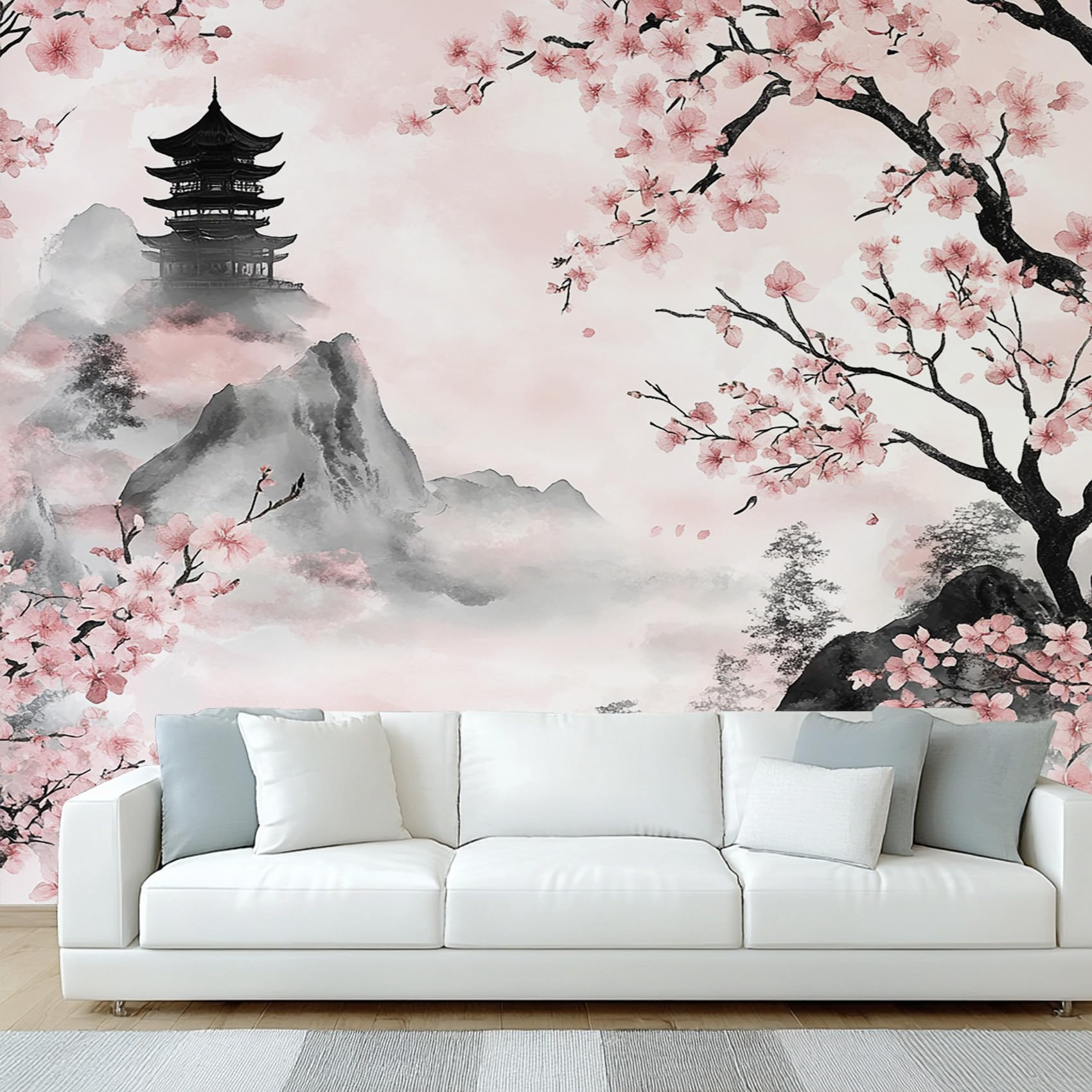 NOGAWA Papier Peint xxl Fleur de Cerisier Japonais, Papier Peint Motif Style Asiatique, Panoramique Décoration Murale Pour Salon, Chambre, Tapisserie Murales Intissé, Wallpaper Mural 350x256cm