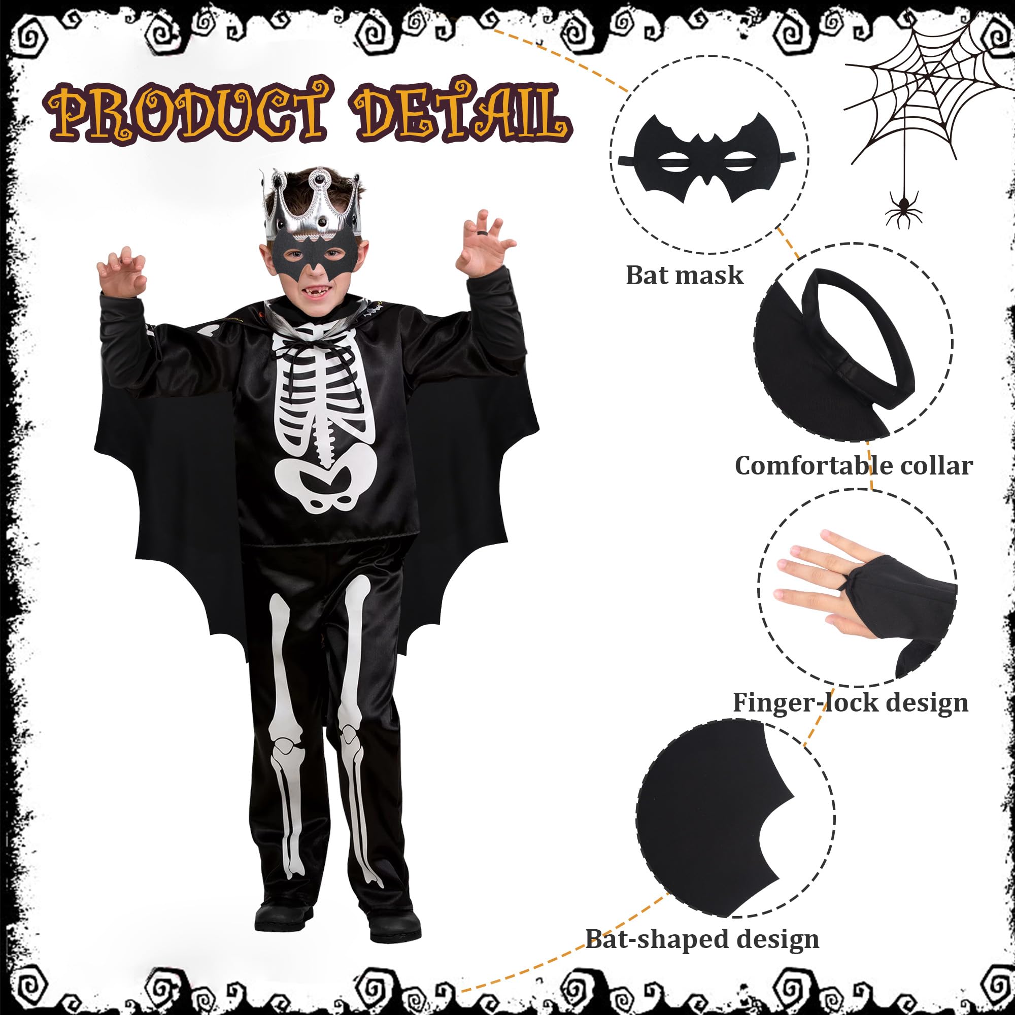 NiCola Kids Bat Costume, Bat Wings for Kids Girls bat Halloween Costume with Mask - Image 2