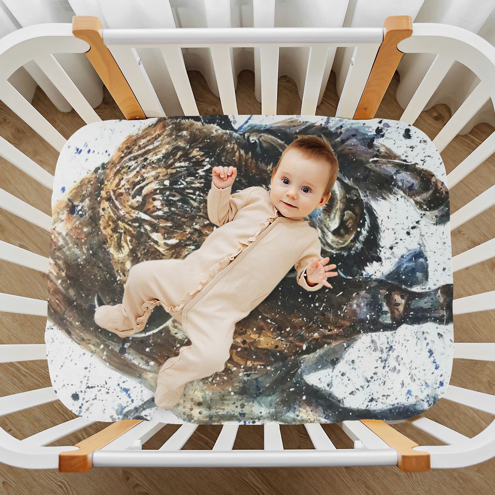 Spannbettlaken für Kinderbett, niedliches Büffel-Bison, weich, atmungsaktiv, pflegeleicht, Spannbetttuch für Babybett und Kinderbetten