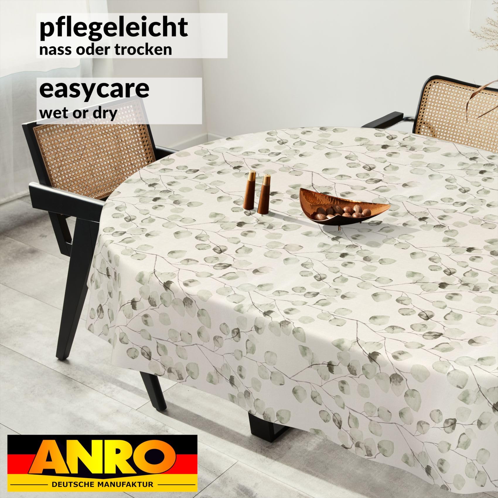 Tovaglia cerata ANRO 180 x 140 cm ovale lavabile resistente all'acqua motivo eucalipto