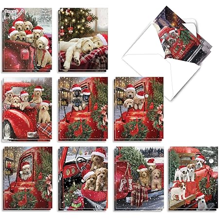 NobleWorks Santa Dial - 12 Boxed Merry Christmas Greeting Cards With Envelopes (4.63 X 6.75 Inch) - C9545XSG-B12x1