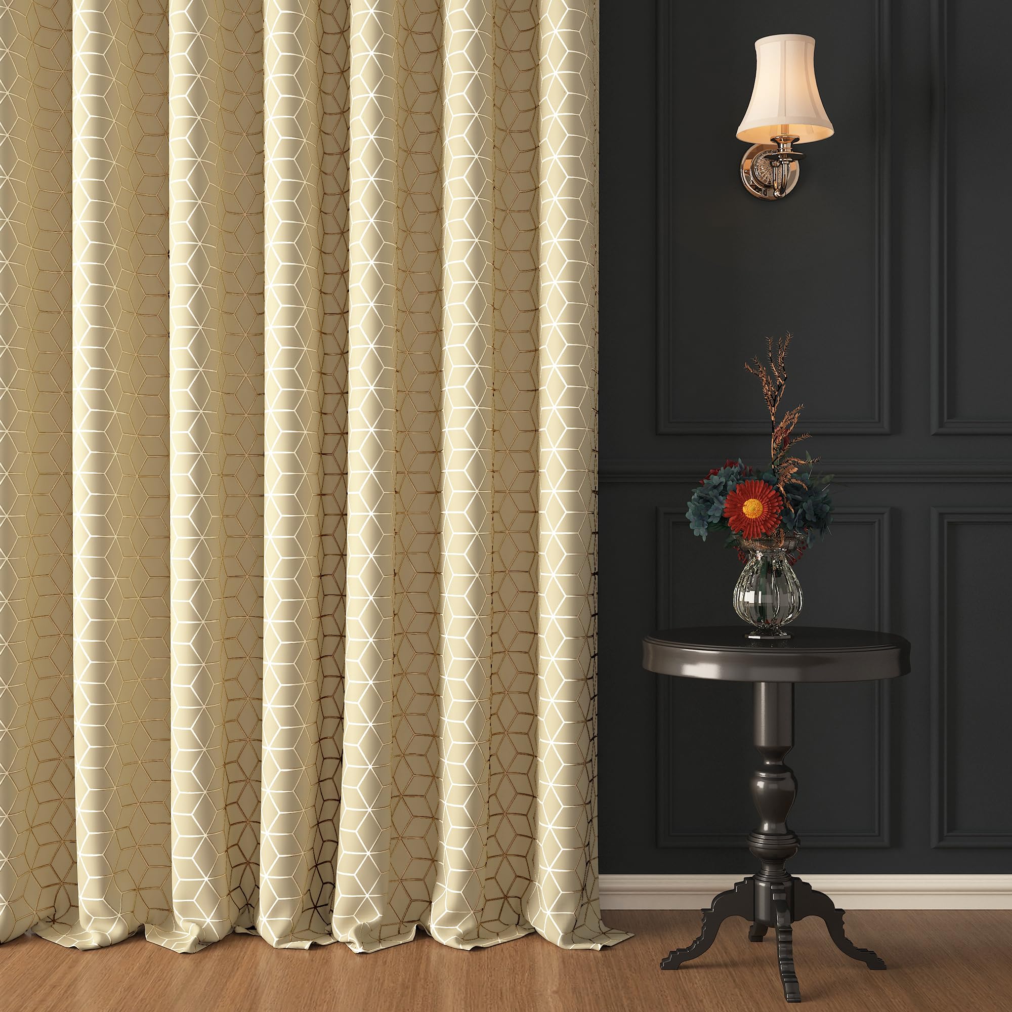 Story@Home 215 Cm Faux Silk Hexagon Pattern 100% Blackout Foil Grommet Door Curtain, Beige, 1 Piece