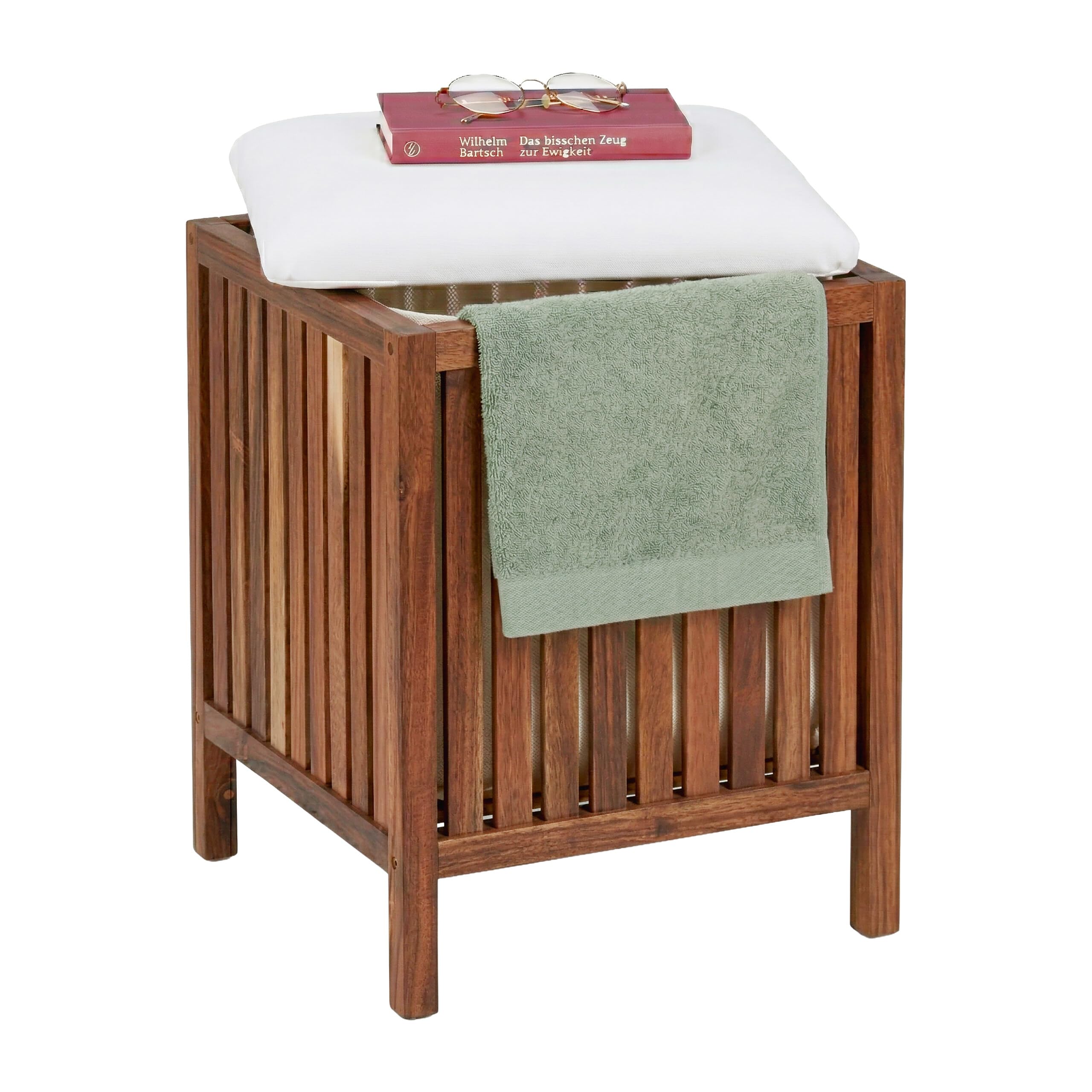 Relaxdays cesto portabiancheria con seduta, marrone e bianco