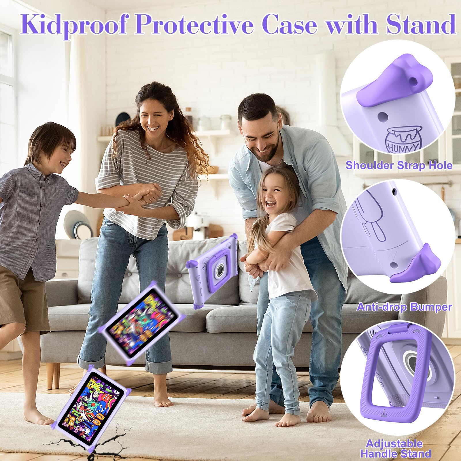 Kids Tablet 7 inch Tablet for Kids 3-12 32GB Toddler Children's Tablets with WiFi, YouTube, Baby Tablets with Shockproof Case, IPS Screen Parental Control GMS Education Games for Girls Boys (Purple)