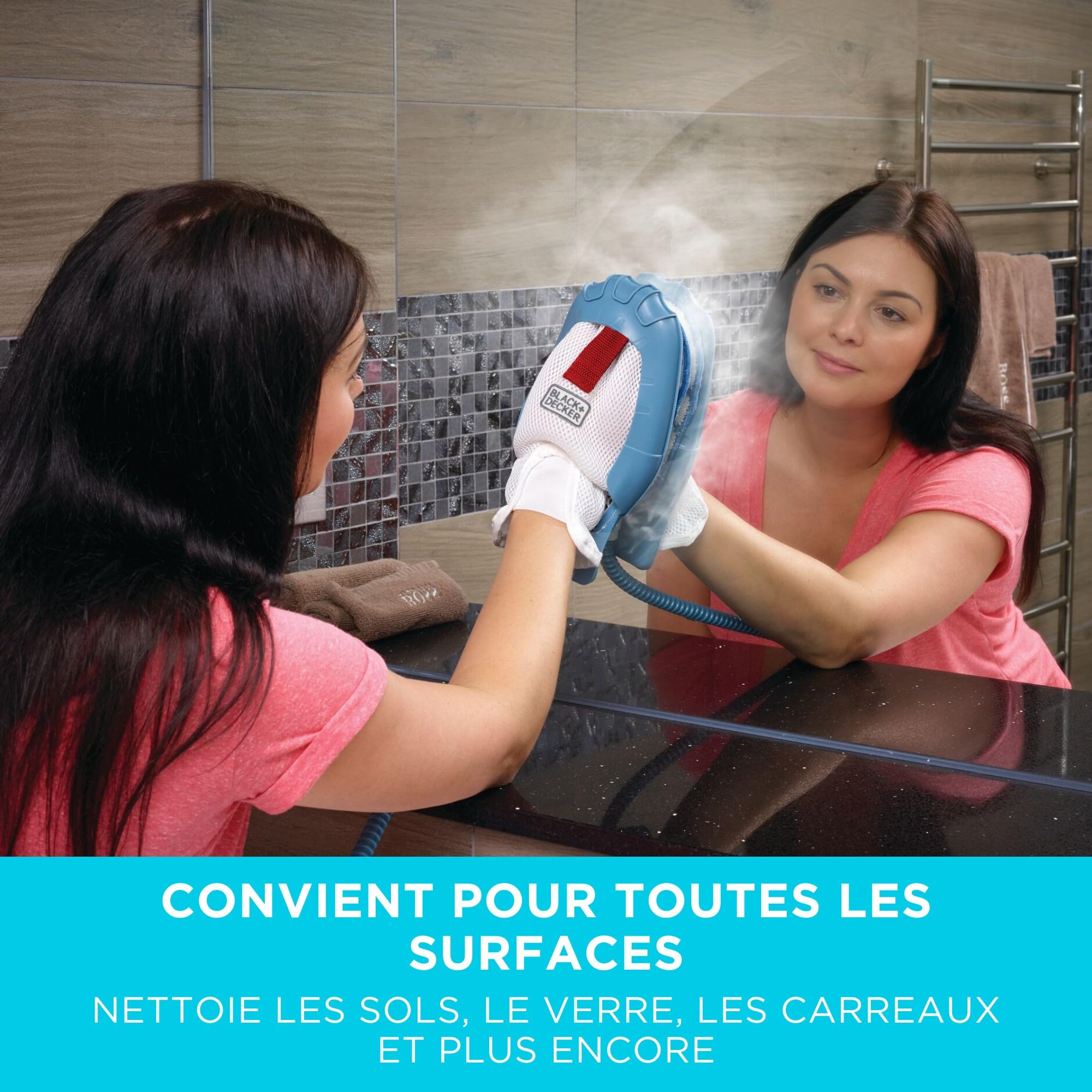 BLACK+DECKER Vadrouille à vapeur multifonction 10-en-1 et nettoyeur à main avec gant STEAMitt et accessoires, BHSM1615DAM-QS