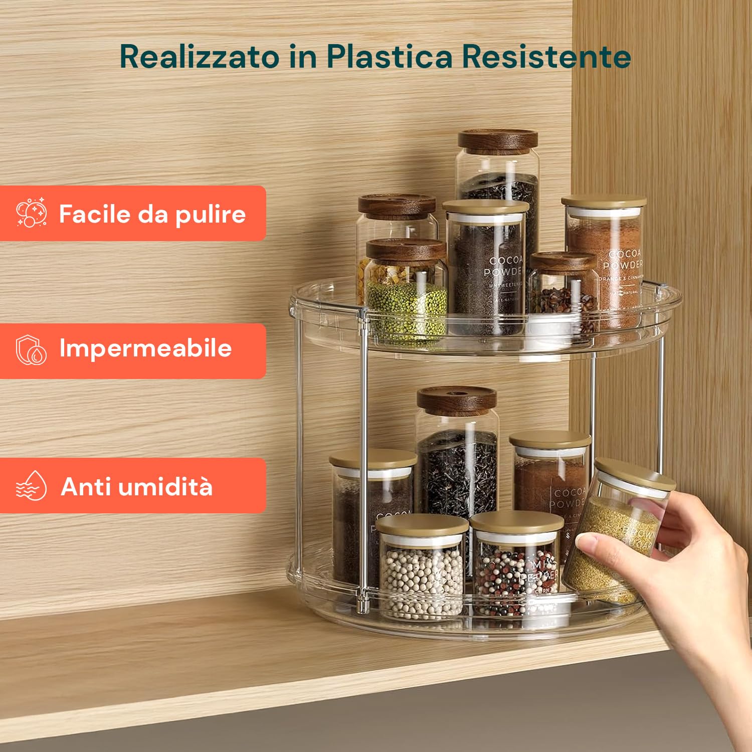 Avilia Set 2 Organizer Rotanti a 2 Livelli - Lazy Susan Salvaspazio per Cucina, Dispensa e Bagno - Porta Spezie e Porta Trucchi Girevole a 360° - Plastica Impermeabile Trasparente - Montaggio Rapido