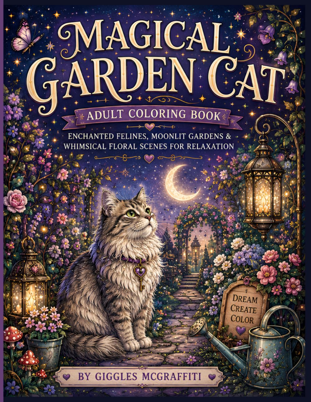 Magical Garden Cat Adult Coloring Book: Enchanted Felines, Moonlit Gardens & Whimsical Floral Scenes for Relaxation