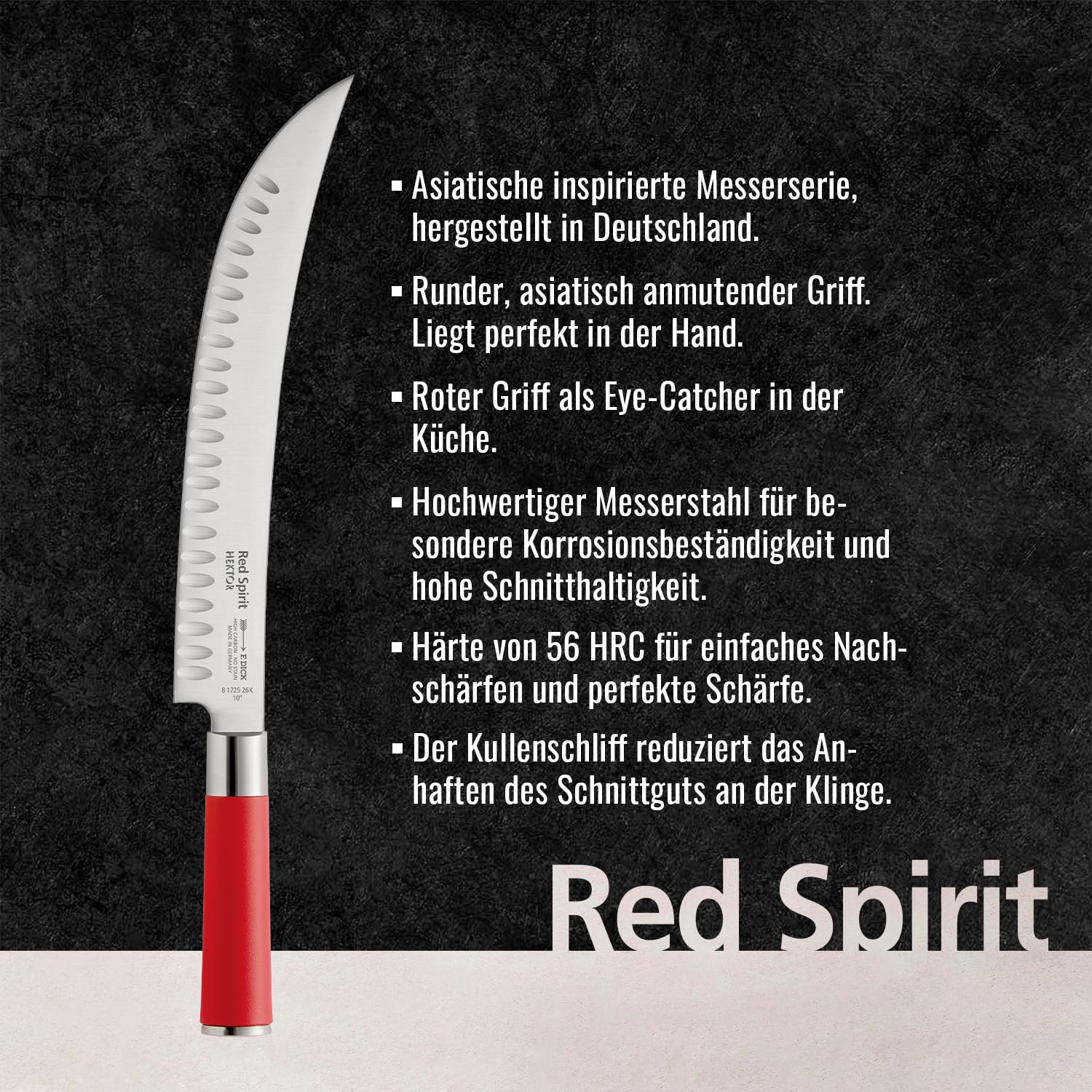 F. DICK Nóż do krojenia "Hektor", Red Spirit (nóż z ostrzem 26 cm, stal X55CrMo14, nierdzewna, 56° HRC) 8172526K