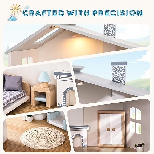 Miniatura 4 de ROBOTIME Casa de muñecas de madera, casa de muñecas de madera con 29 muebles, 6 habitaciones para muñecas de 4 a 6 pulgadas, regalo para niños a