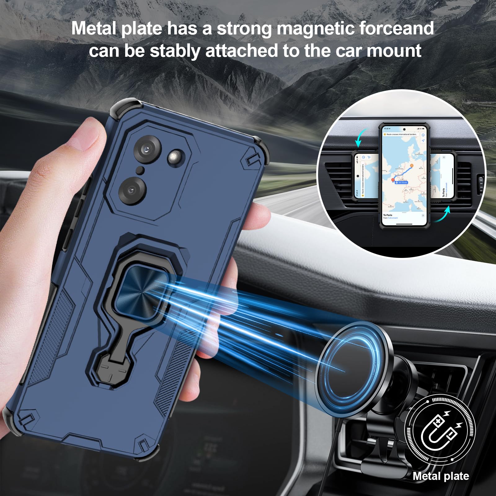 Funda para CMF Phone 2 Pro, Carcasa Antigolpes con Soporte anular metálico, Case Protectora de Grado Militar, Negro — view 506