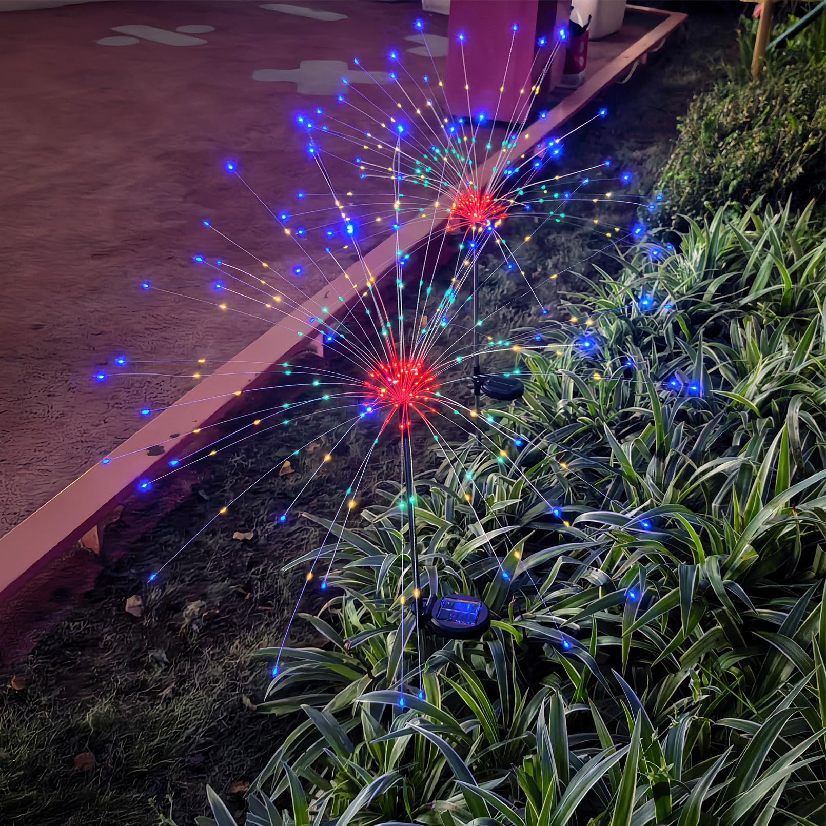 Solar Garden Firework Lights Outdoor Waterproof 2 Pack 150 LED 8 Lighting Modes Sparklers Solar Twinkling Starburst Lights