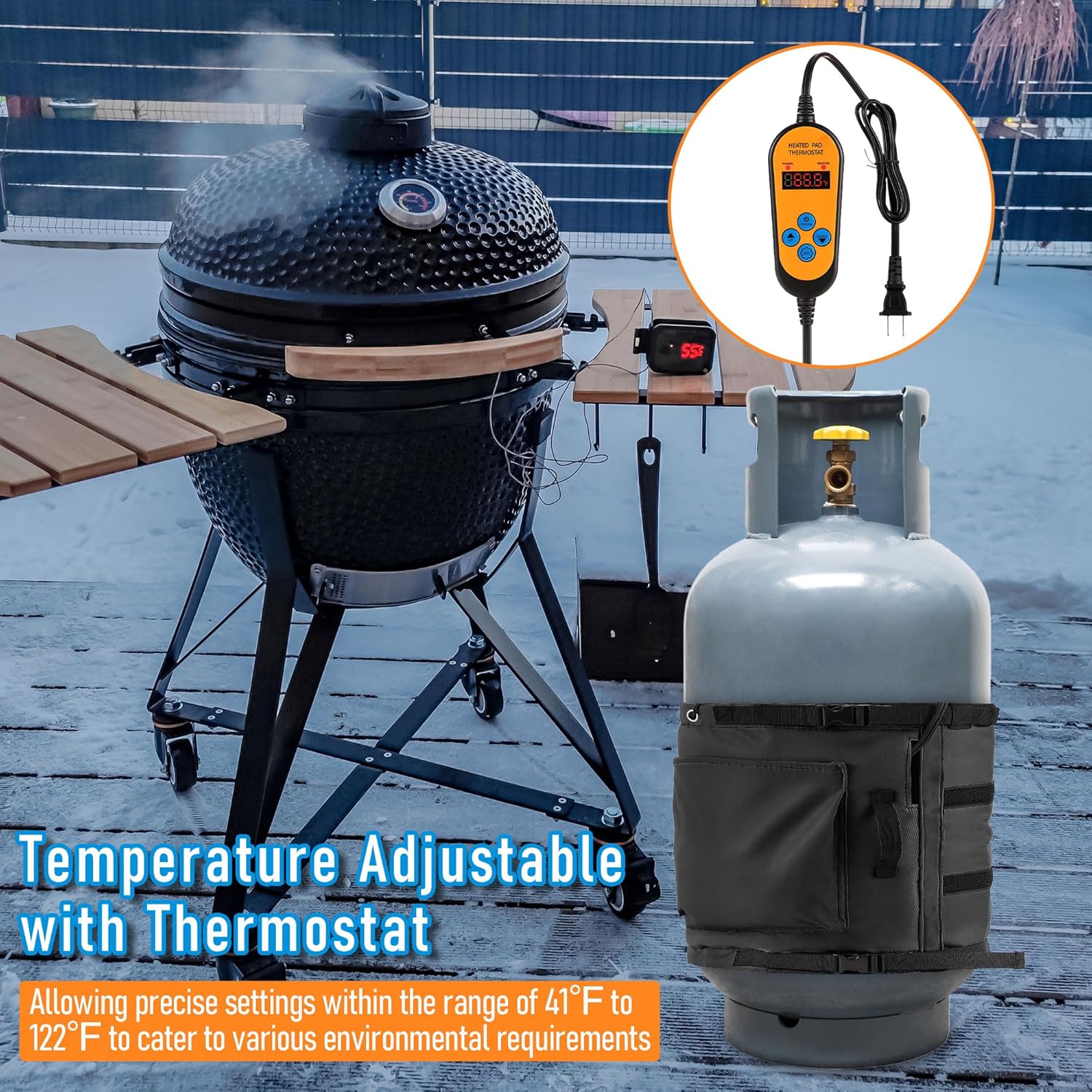 1 Pack Propane Tank Heater Blanket Gas LP Cylinder Tank Heater with Thermostat Controller Adjustment 41-122 °F and Timer Function, Propane Buckets Warmer Blanket Fit for 5-40LB Tanks (Black)