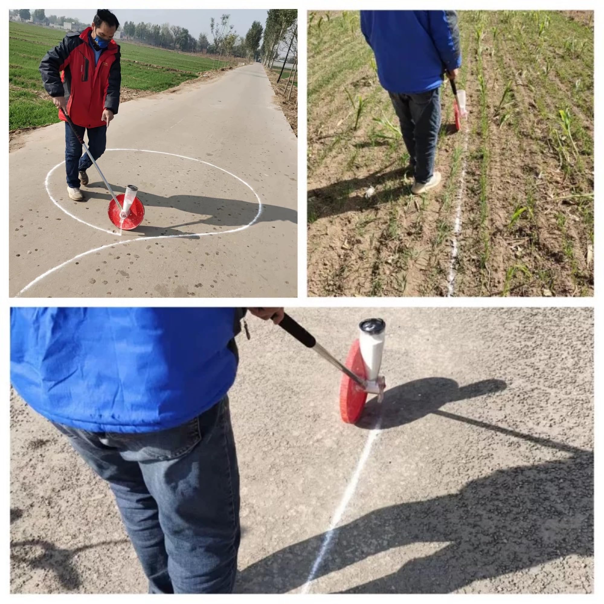 Linienmarkierungsrad – 1000 ml Kreidepulverspender mit 31 cm Rolle – verstellbarer Griff 101–122 cm – ideal für Sportplätze, Straßen, Strecken und Baustellen
